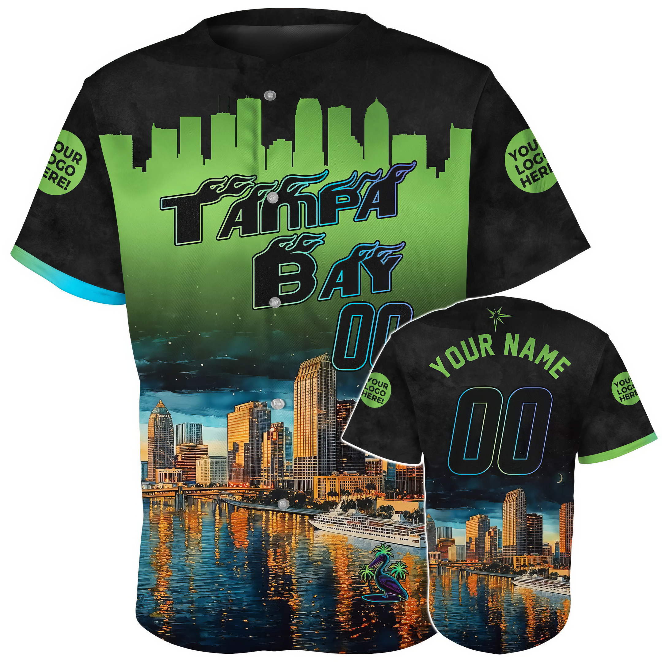 Custom Tampa Bay Skyline Hillsborough River Baseball Jersey Gift For Boyfriend