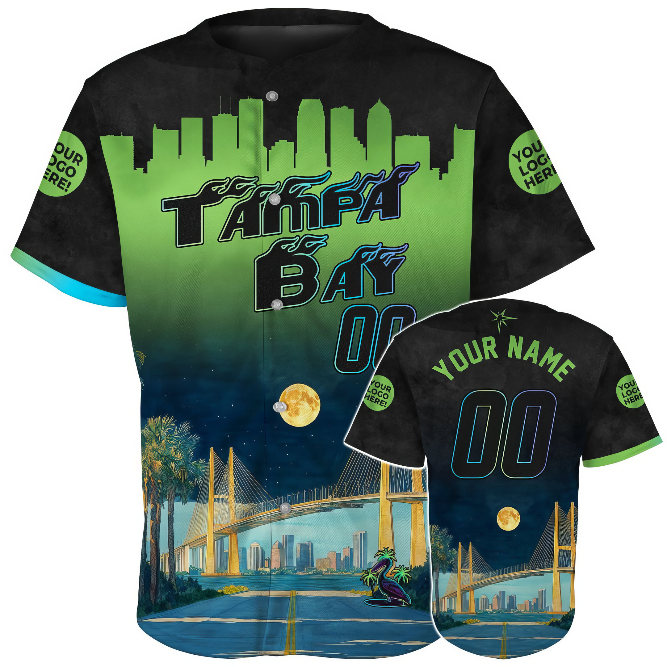 Custom Tampa Bay Sunshine Skyway Bridge Skyline Baseball Jersey Gift For Boyfriend