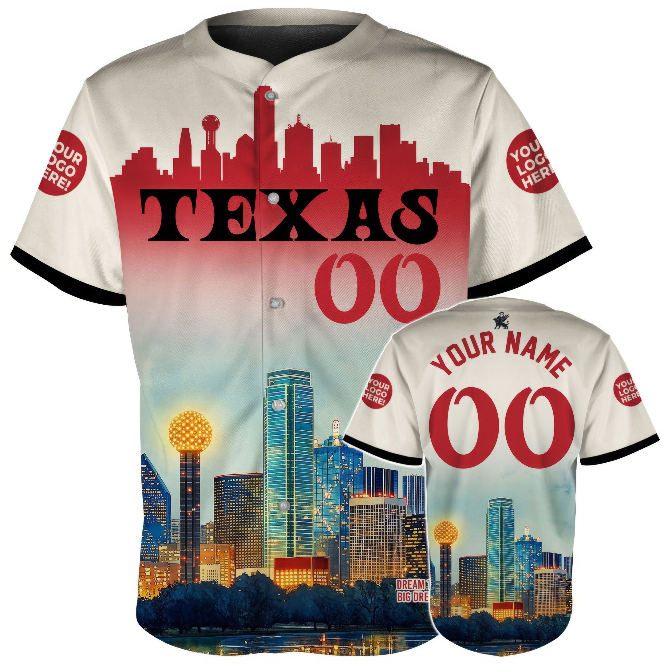 Custom Texas Dallas Skyline With Reunion Tower at Night Baseball Jersey Gift For Son In Law
