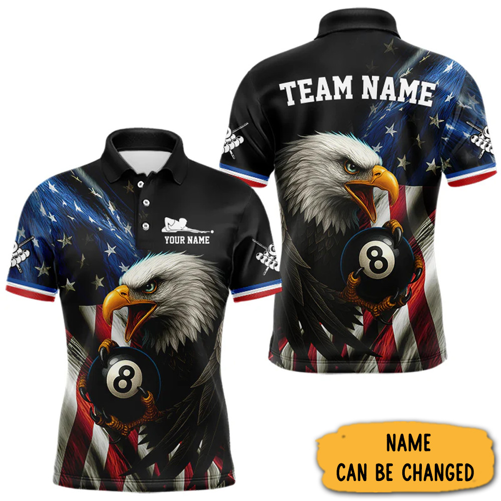 Custom US Eagle 8 Ball Billiard Polo Shirt Patriotic Golf Shirt Gifts For Dad