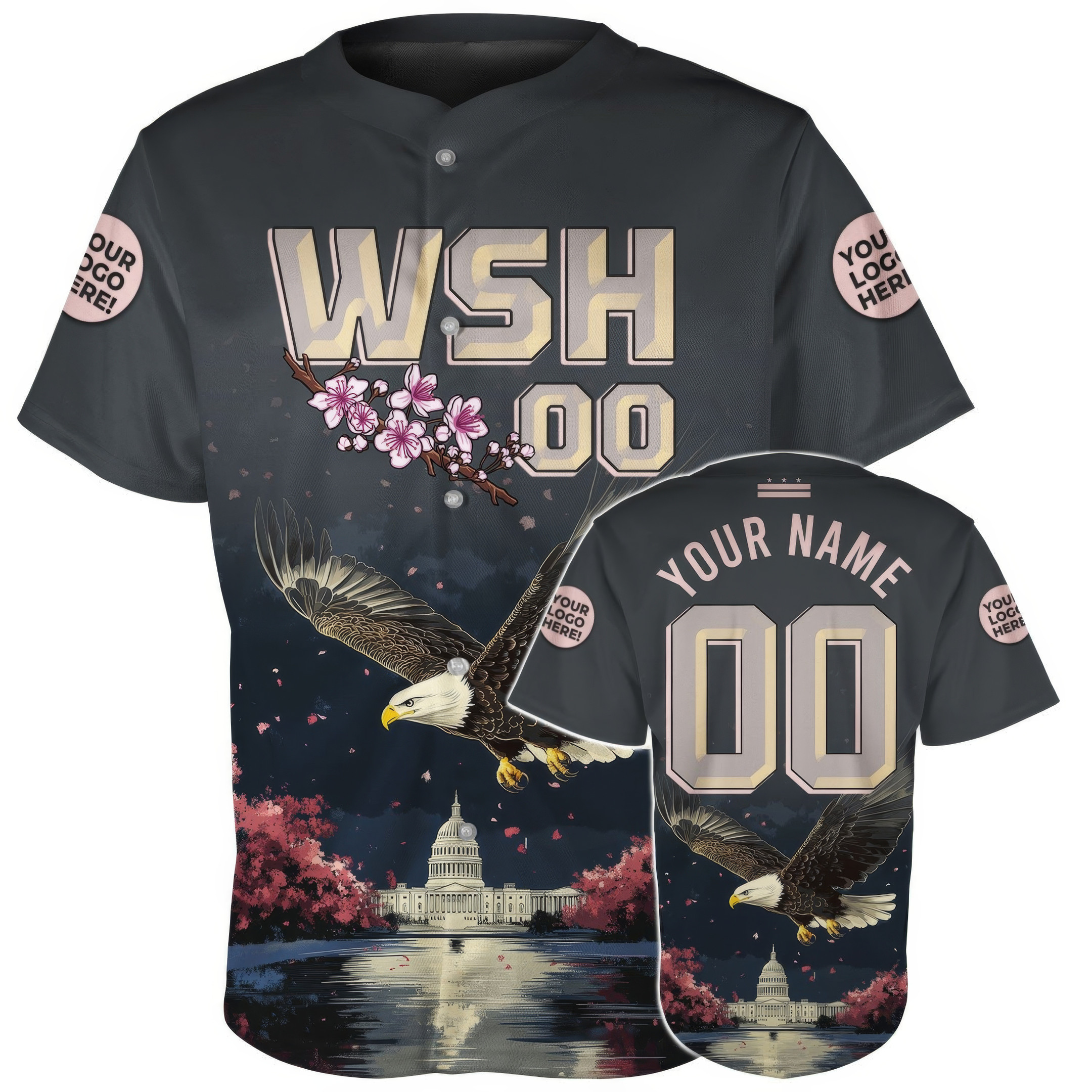 Custom Washington US Capitol Bald Eagle Baseball Jersey Gifts For Boyfriend