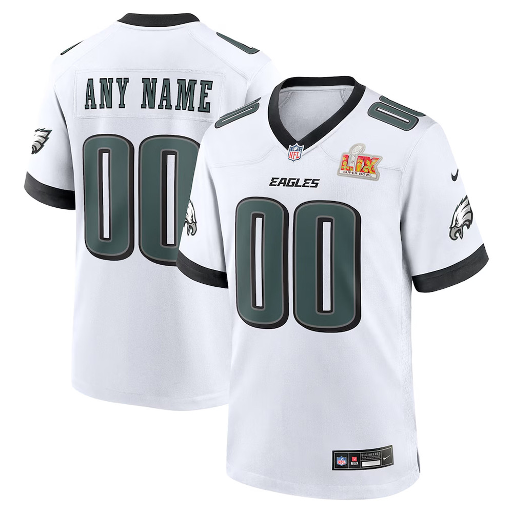 Custom  White Philadelphia Eagles Super Bowl LIX Game Jersey Best Gift For Football Lovers