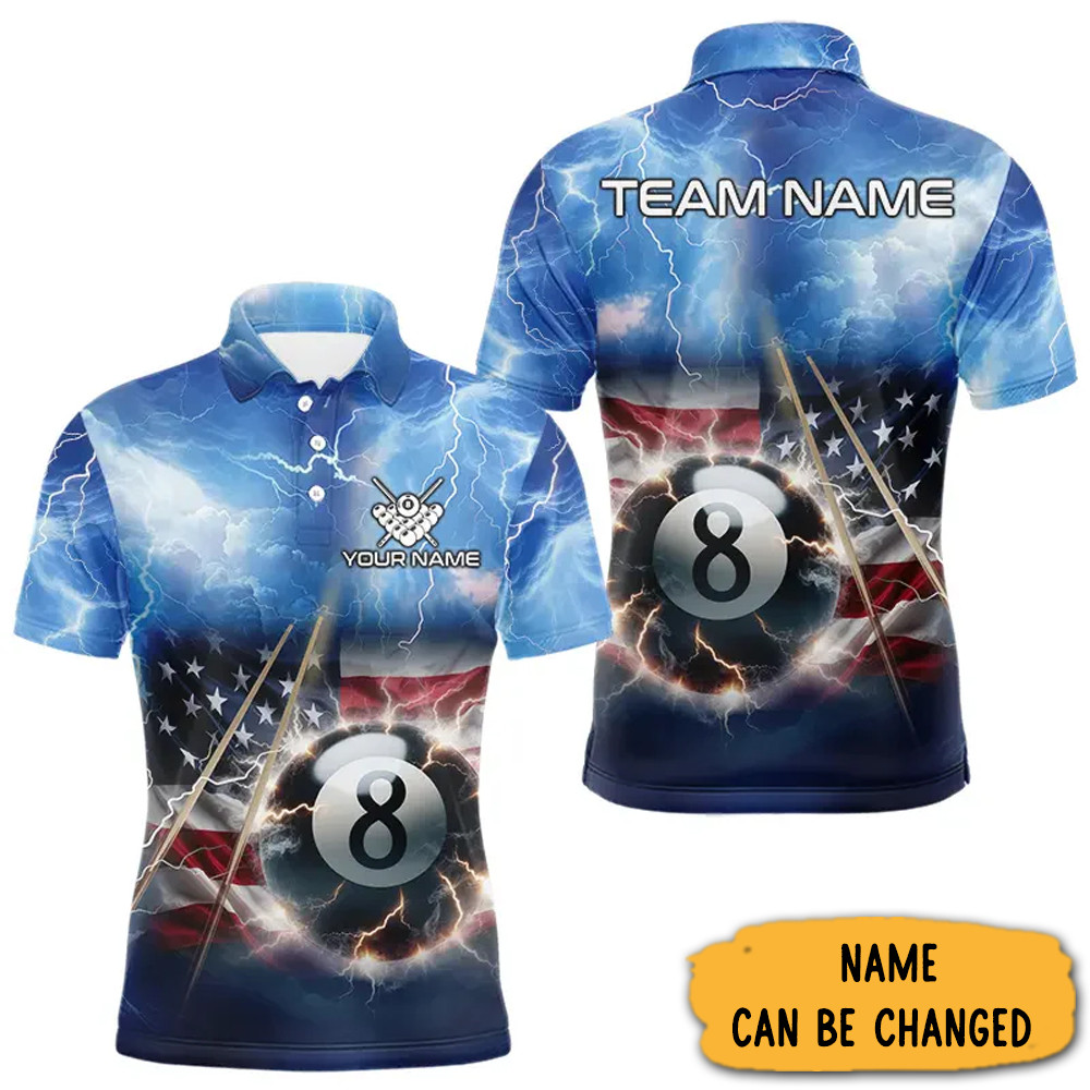 Customized 8 Ball Pool Billiard American Flag Polo Shirt Gifts For Billiard Lovers