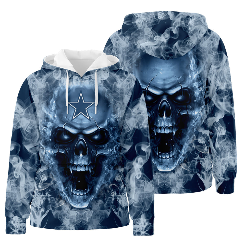 Dallas Cowboys Blue Skull 3D All Over Print Hoodie Zip-Up Hoodie