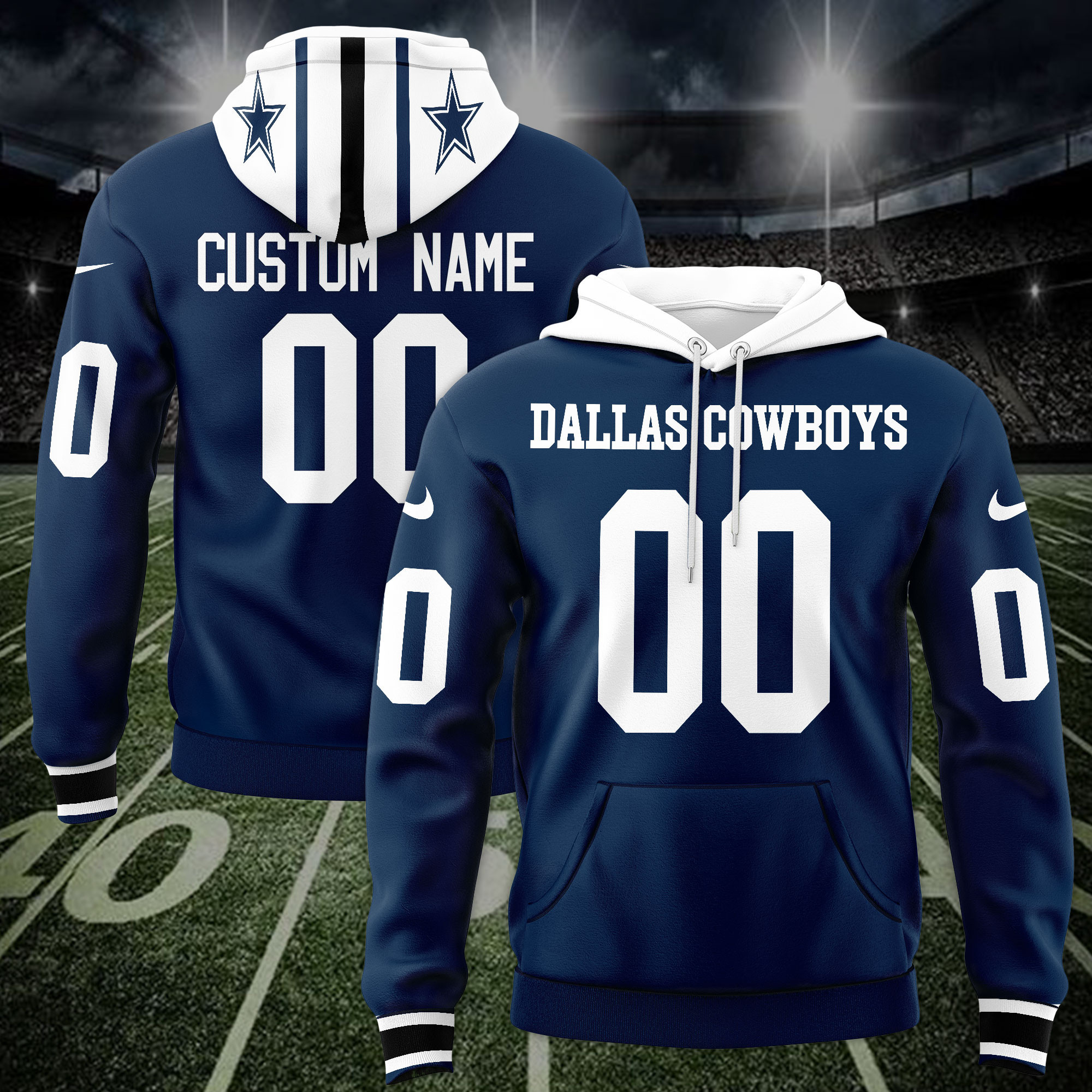 Dallas Cowboys Custom Name And Number 3D Hoodie