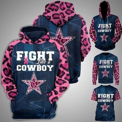 Dallas Cowboys Fight Like A Cowboys Pink Leopard Pattern Slevees Br East Cancer Hoodie
