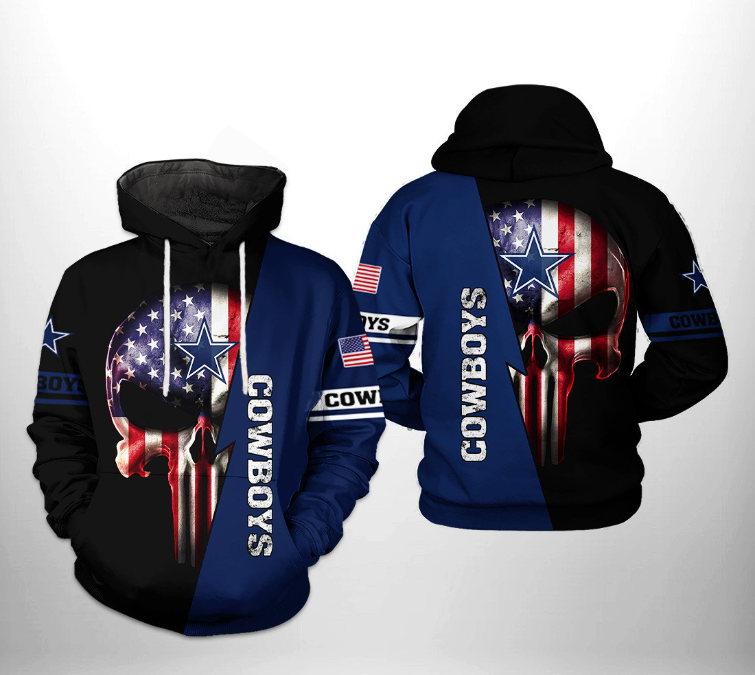 Dallas Cowboys NFL US Flag Skull Team Hoodie Zip Hoodie