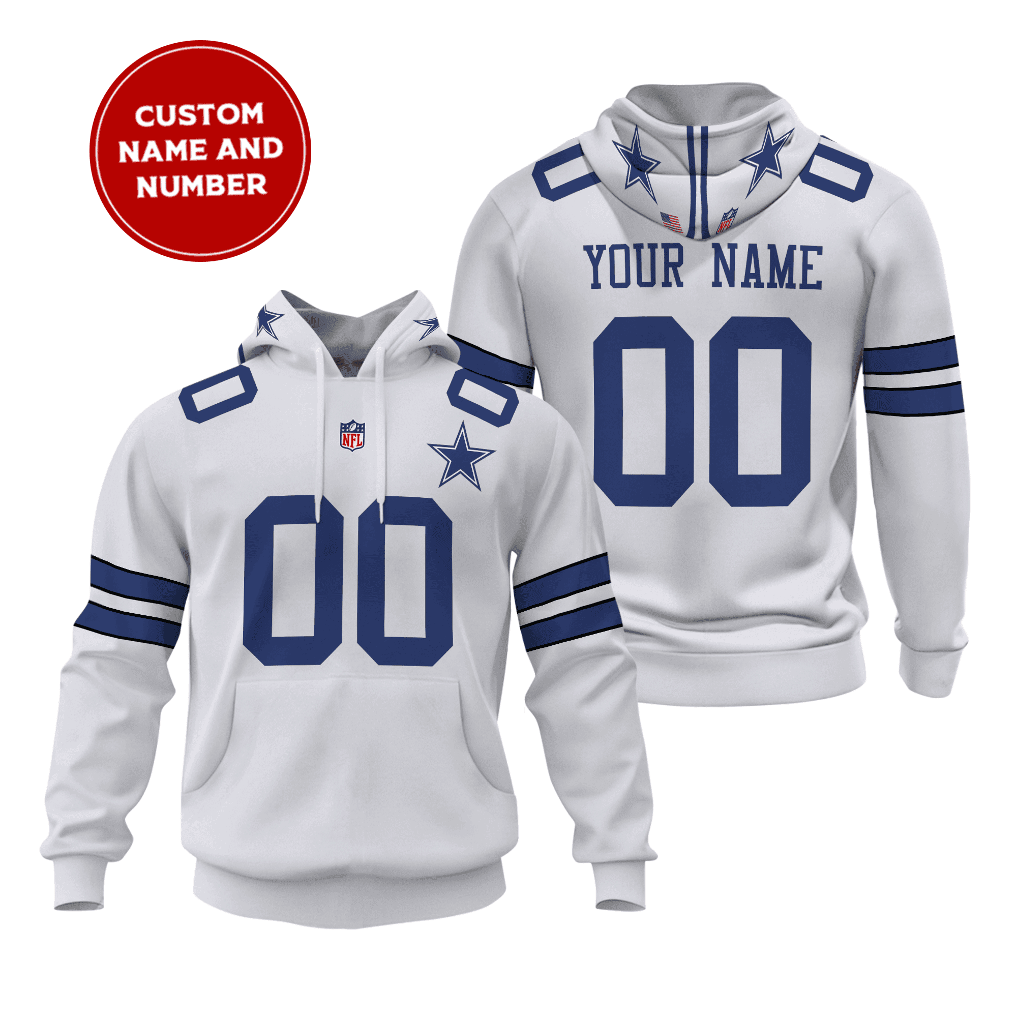 Dallas Cowboys Personalized Name And Number NFL 3D Hoodie Style 127 Gift For Sport Music Fans