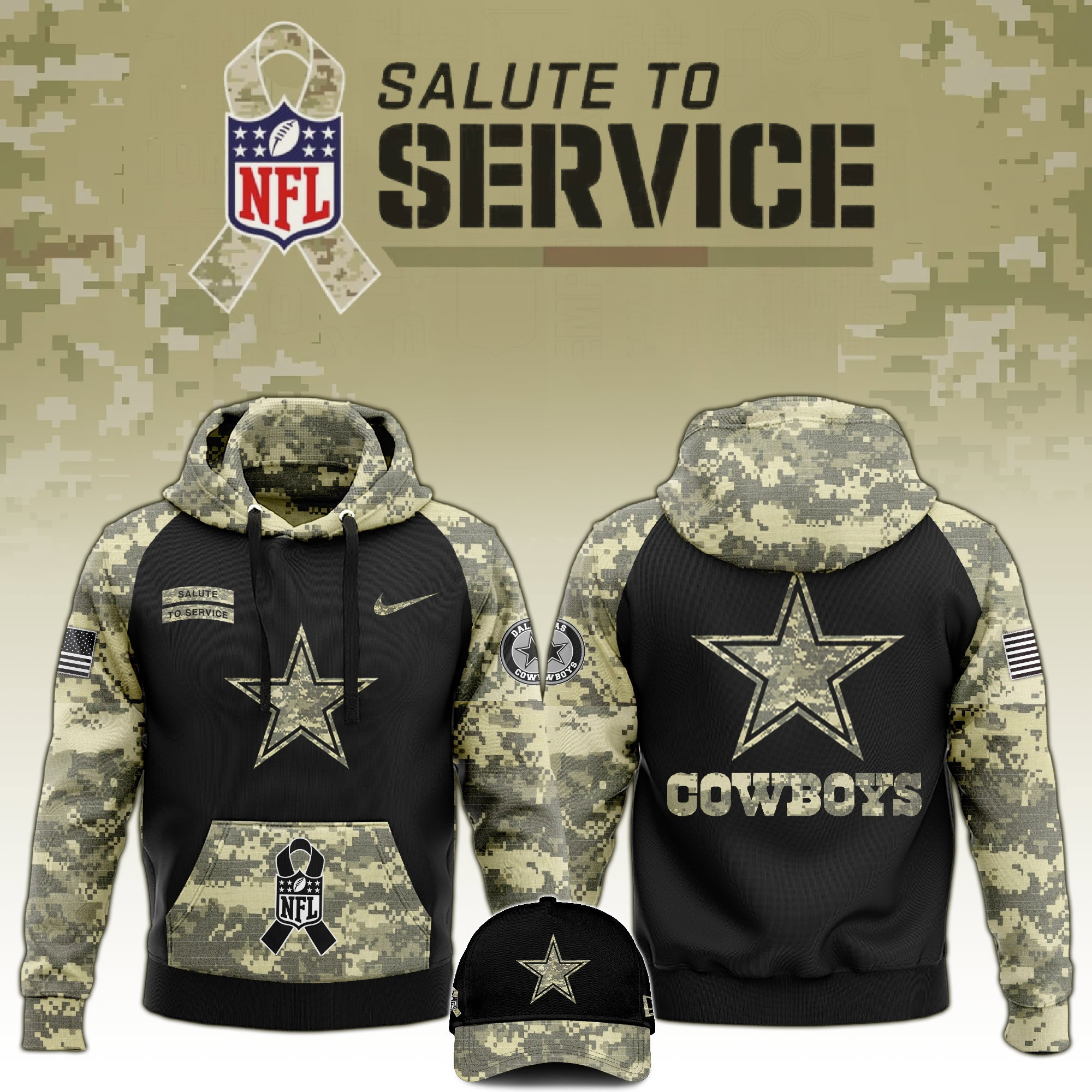 Dallas Cowboys Salute to Service Club Camo Hoodie And Hat Unique Cowboys Shirt For Him