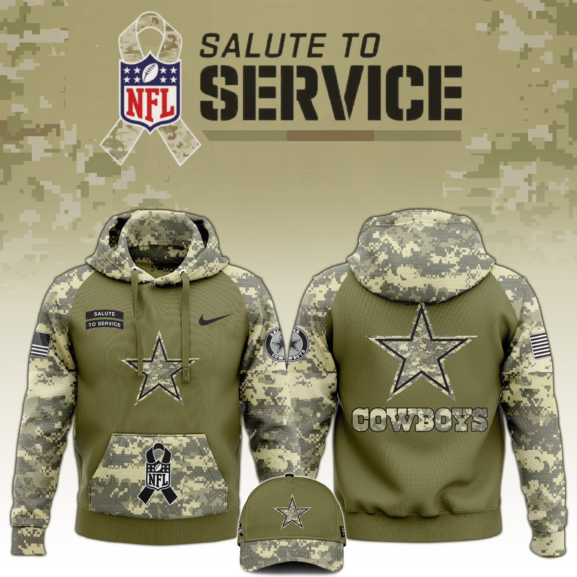 Dallas Cowboys Salute to Service Club Camo Hoodie Cowboys Merch