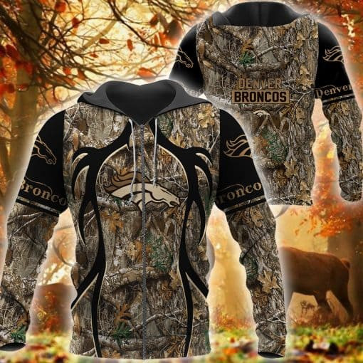 Denver Broncos Hunting Camo Football 3D printed Sweatshirt Hoodie Zipped Hoodie