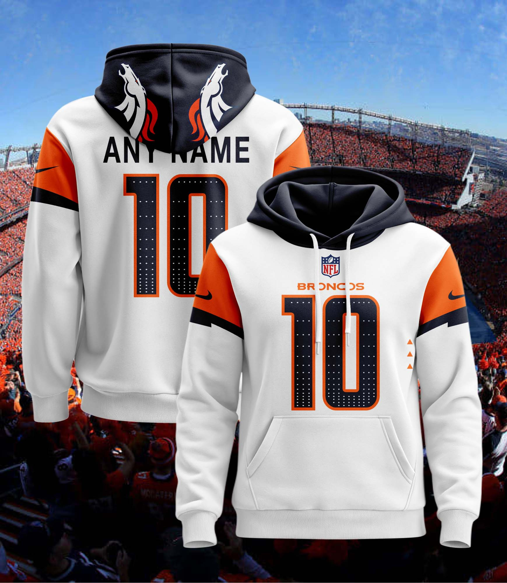 Denver Broncos Personalized Name And Number NFL 3D Hoodie Style 7 Gift For Sport Music Fans