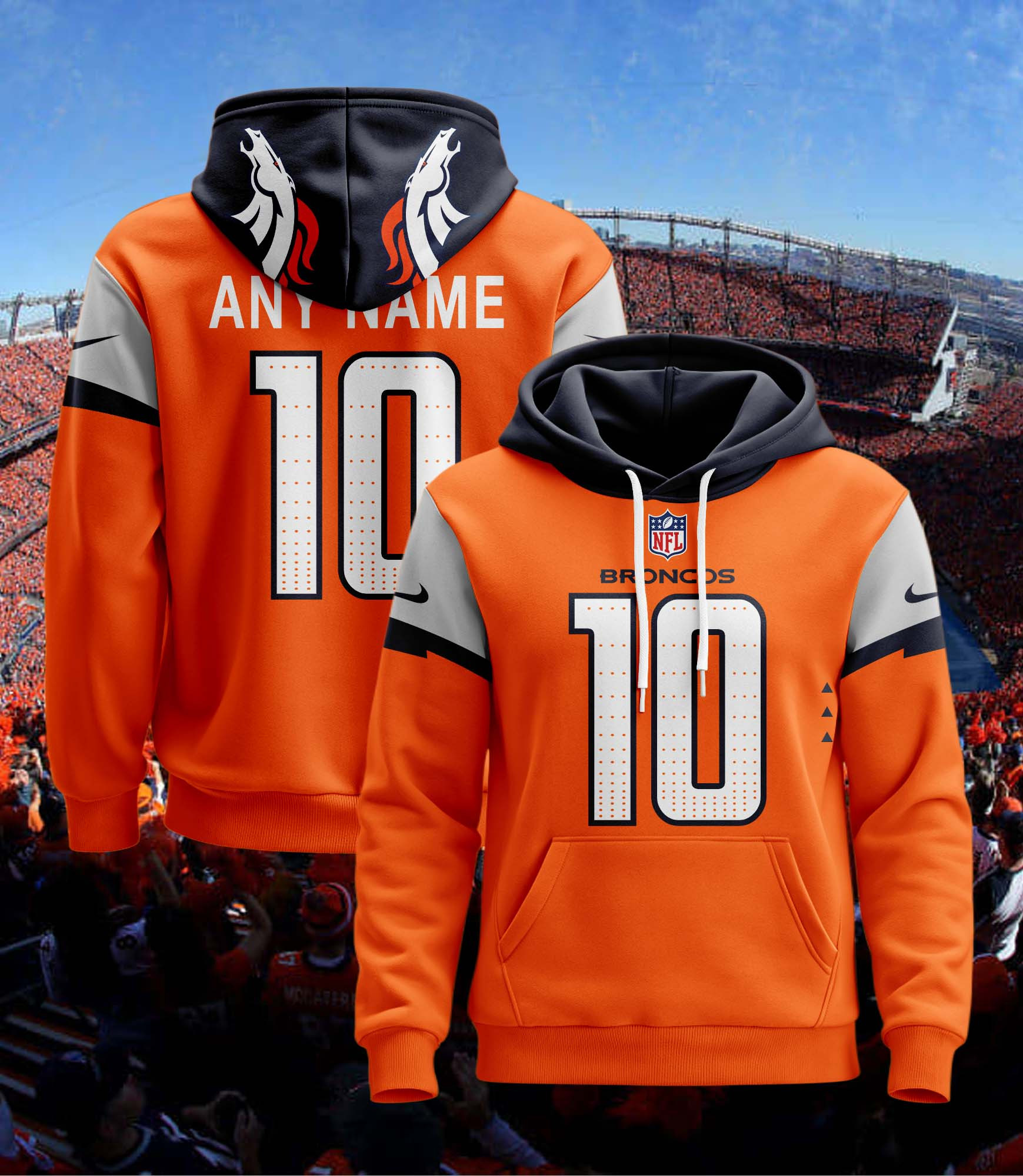 Denver Broncos Personalized Name And Number NFL 3D Hoodie Version 12