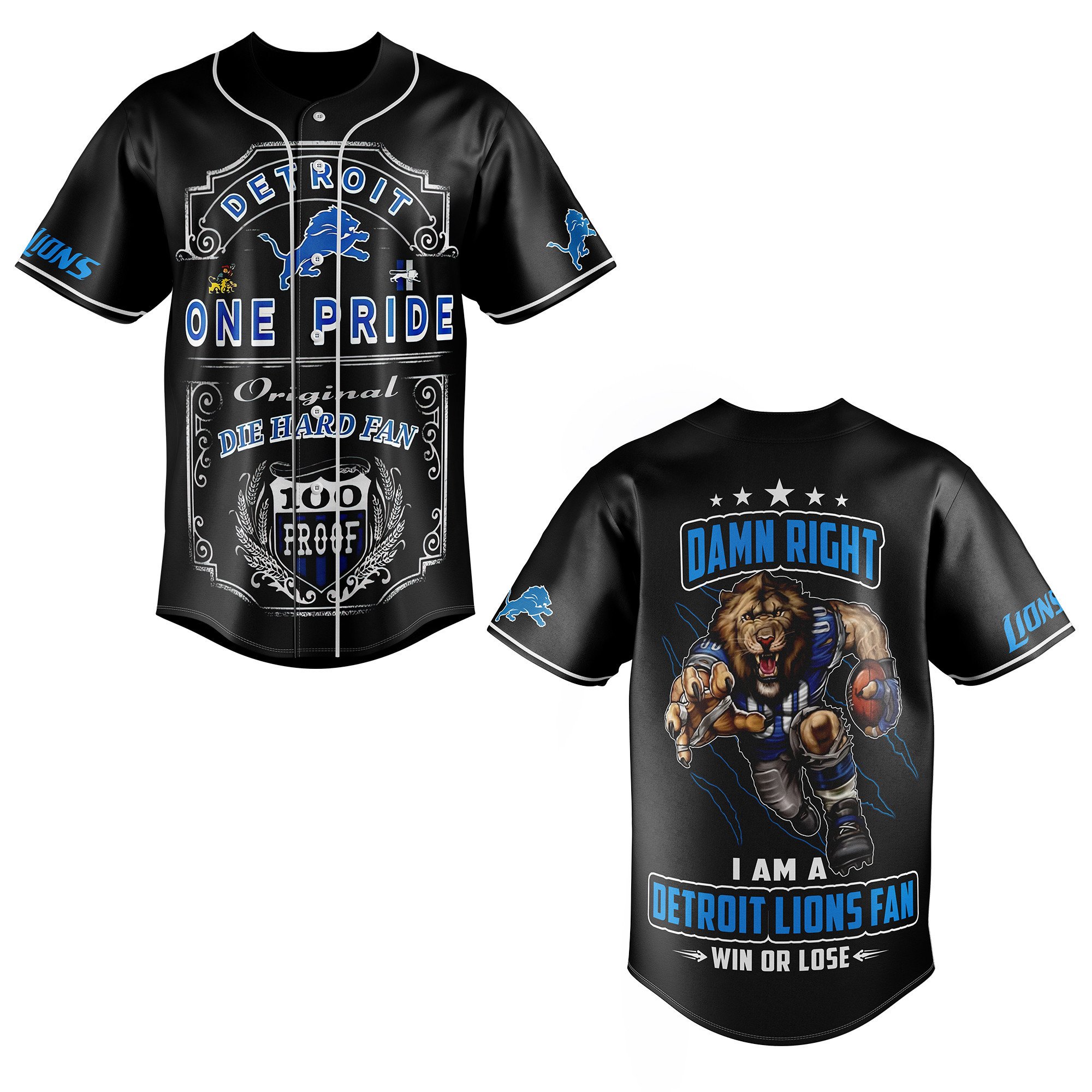 Detroit Lions Baseball Jersey For Fans