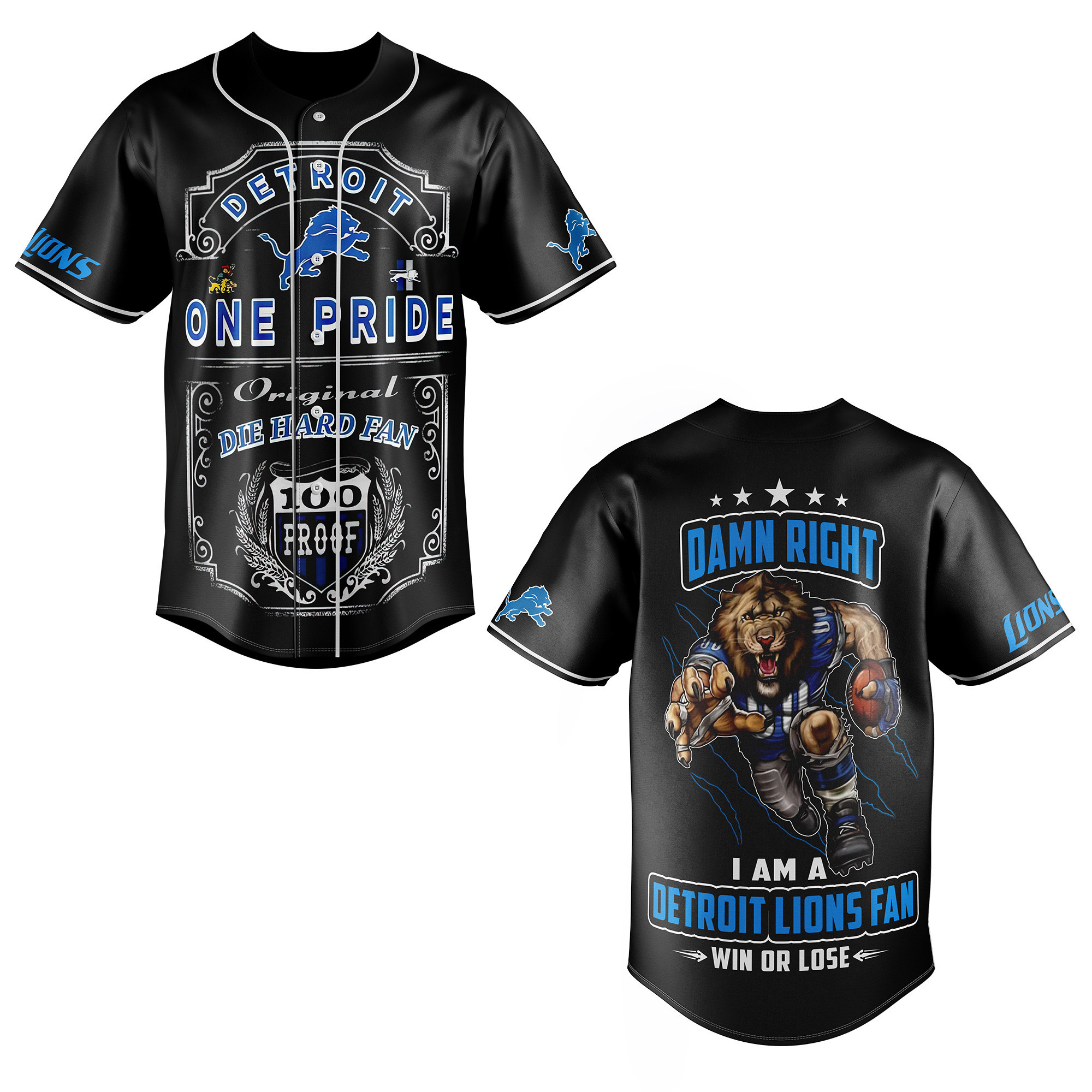 Detroit Lions Baseball Jersey For Fans
