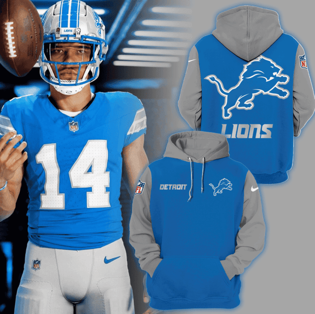 Detroit Lions Blue Throwback THE CLASSIC NFL 3D Hoodie