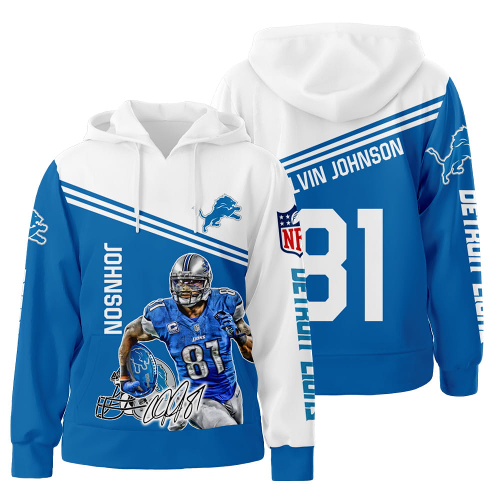 Detroit Lions Calvin Johnson 3D All Over Print Hoodie Zip-Up Hoodie