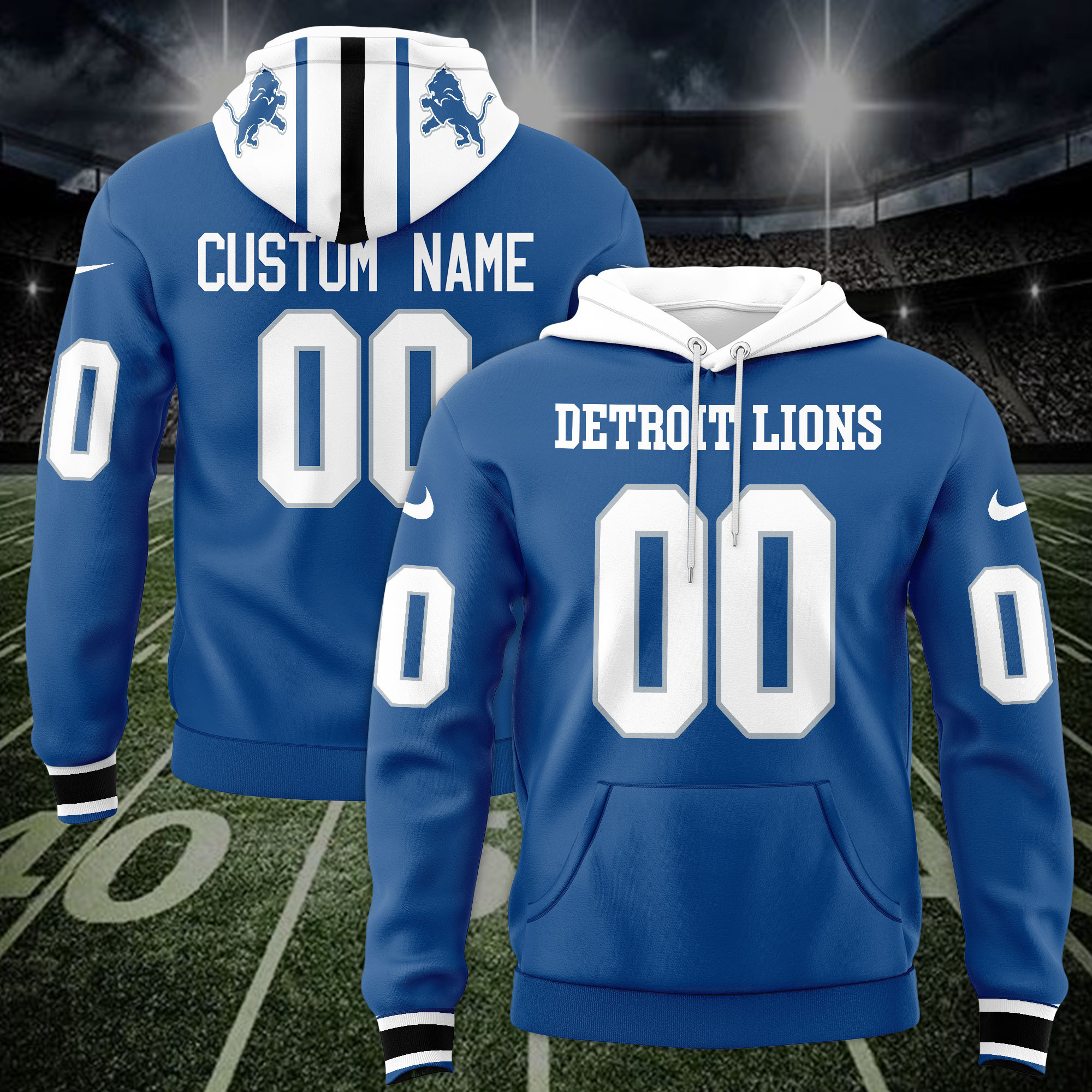 Detroit Lions Custom Name And Number 3D Hoodie