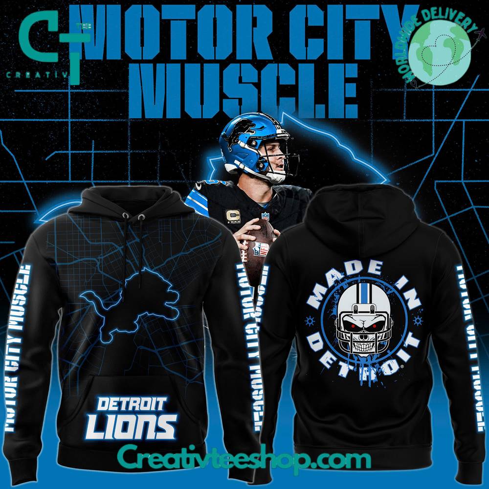 Detroit Lions Motor City Muscle Black Hoodie