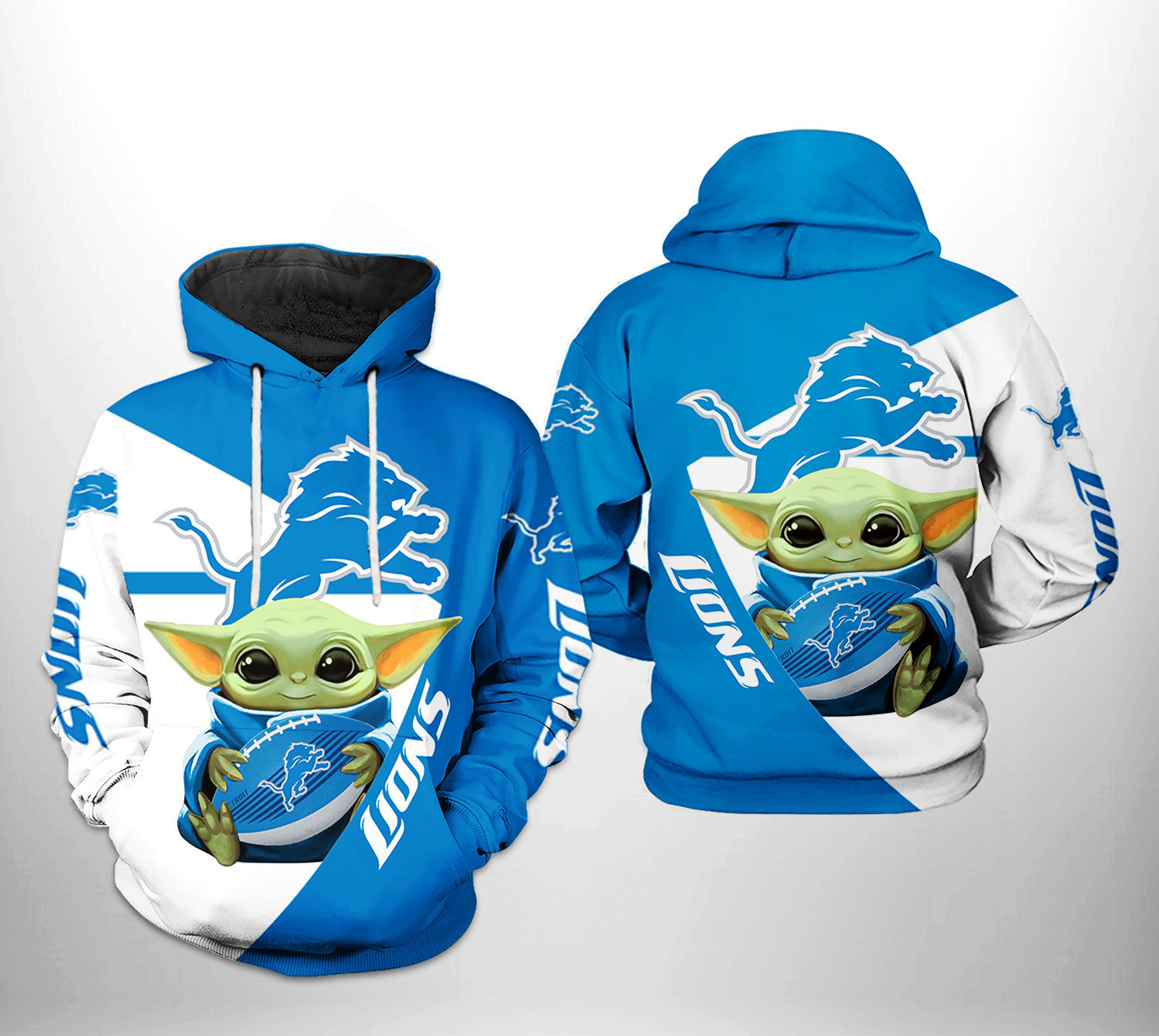 Detroit Lions NFL Baby Yoda Team Hoodie Zip Hoodie