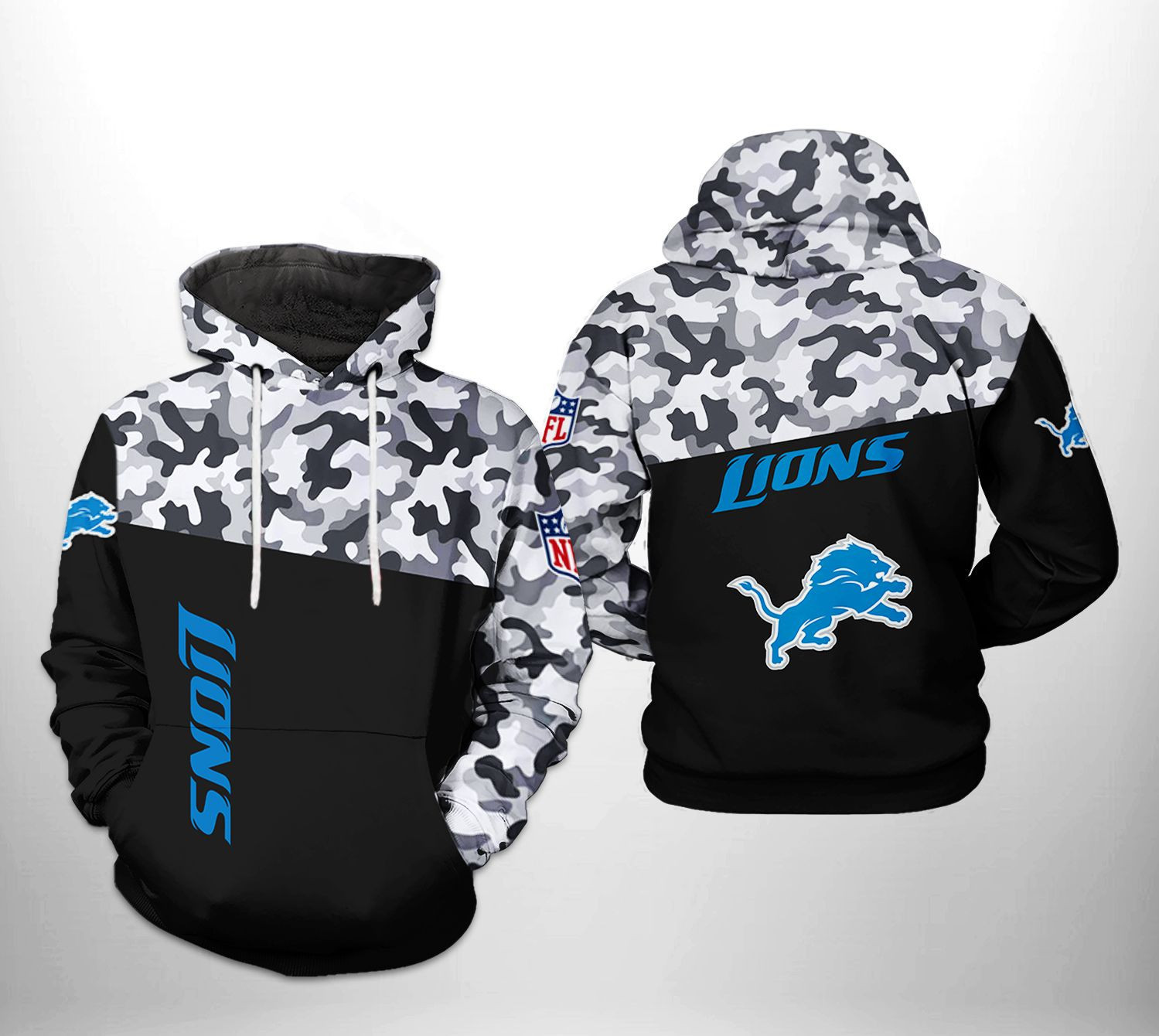 Detroit Lions NFL Camo Veteran Team Hoodie Zip Hoodie