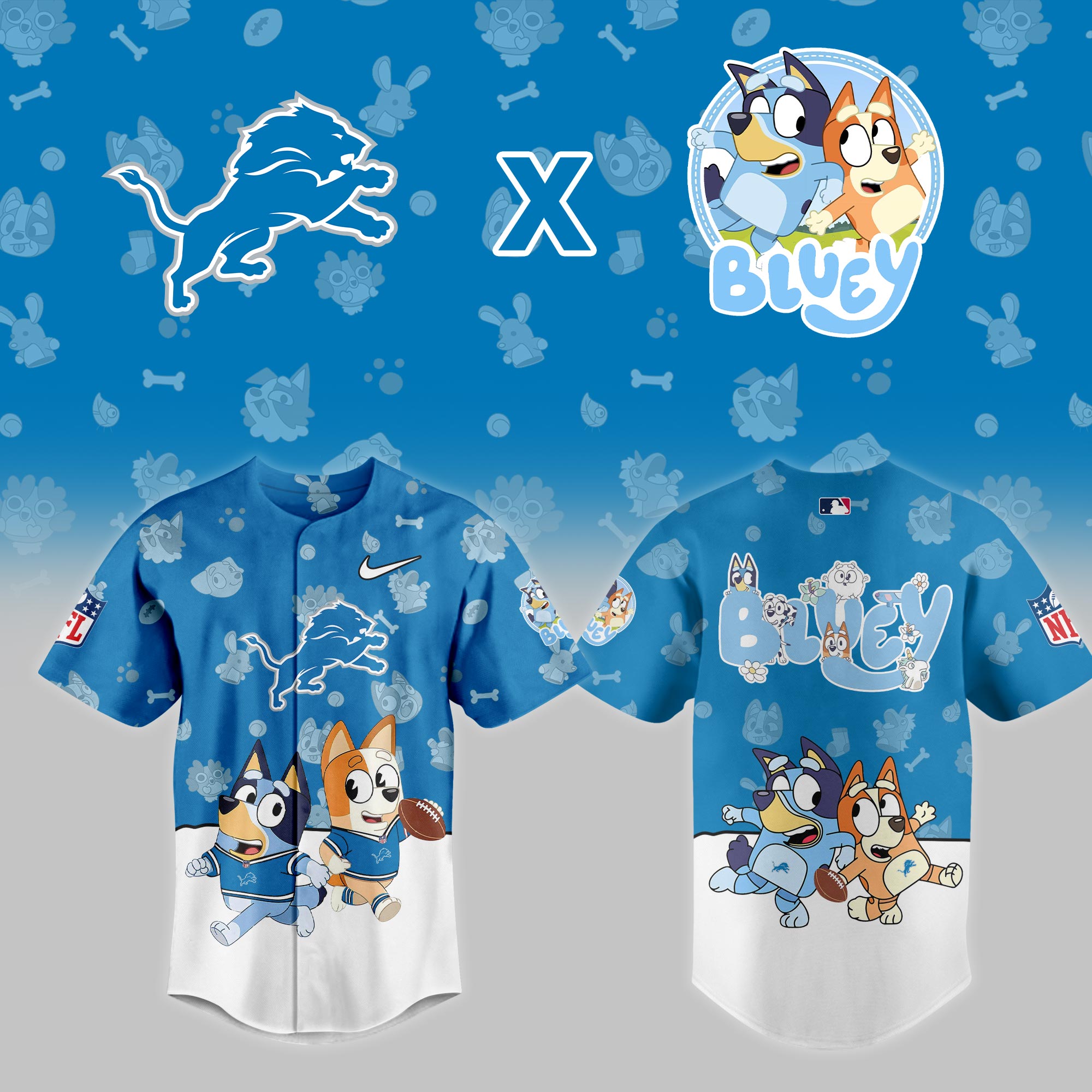 Detroit Lions NFL x Bluey Night Personalized Baseball Jersey For Fans