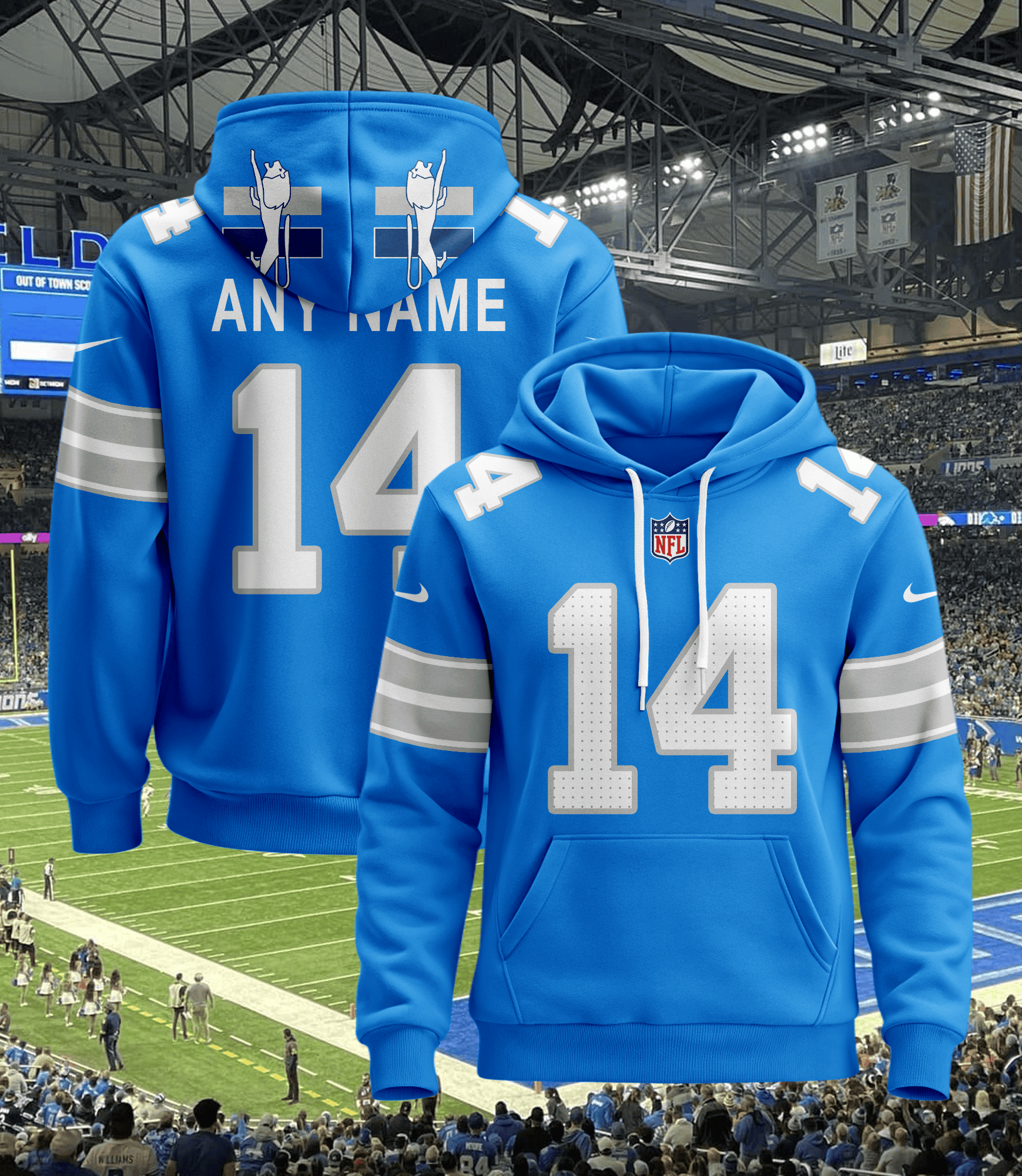 Detroit Lions Personalized Name And Number NFL 3D Hoodie Version 20