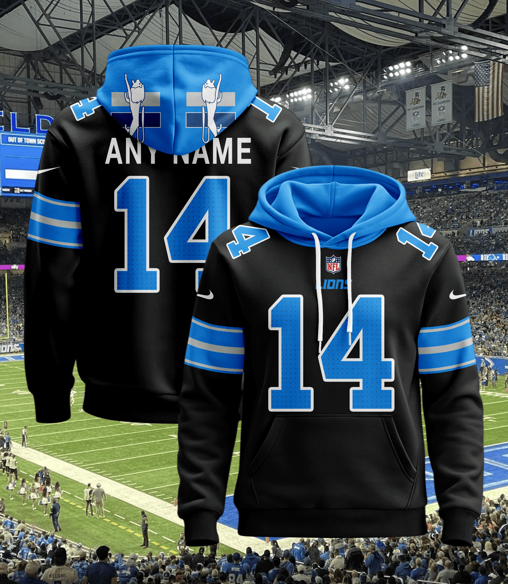 Detroit Lions Personalized Name And Number NFL 3D Hoodie Version 21