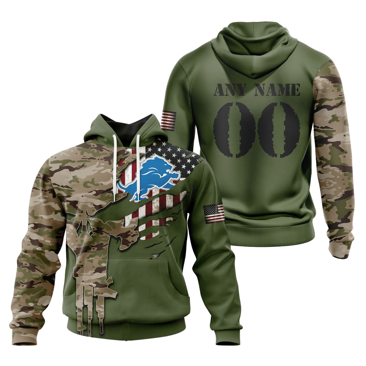Detroit Lions Special Camo Design 3D printed Sweatshirt Hoodie Zipped Hoodie