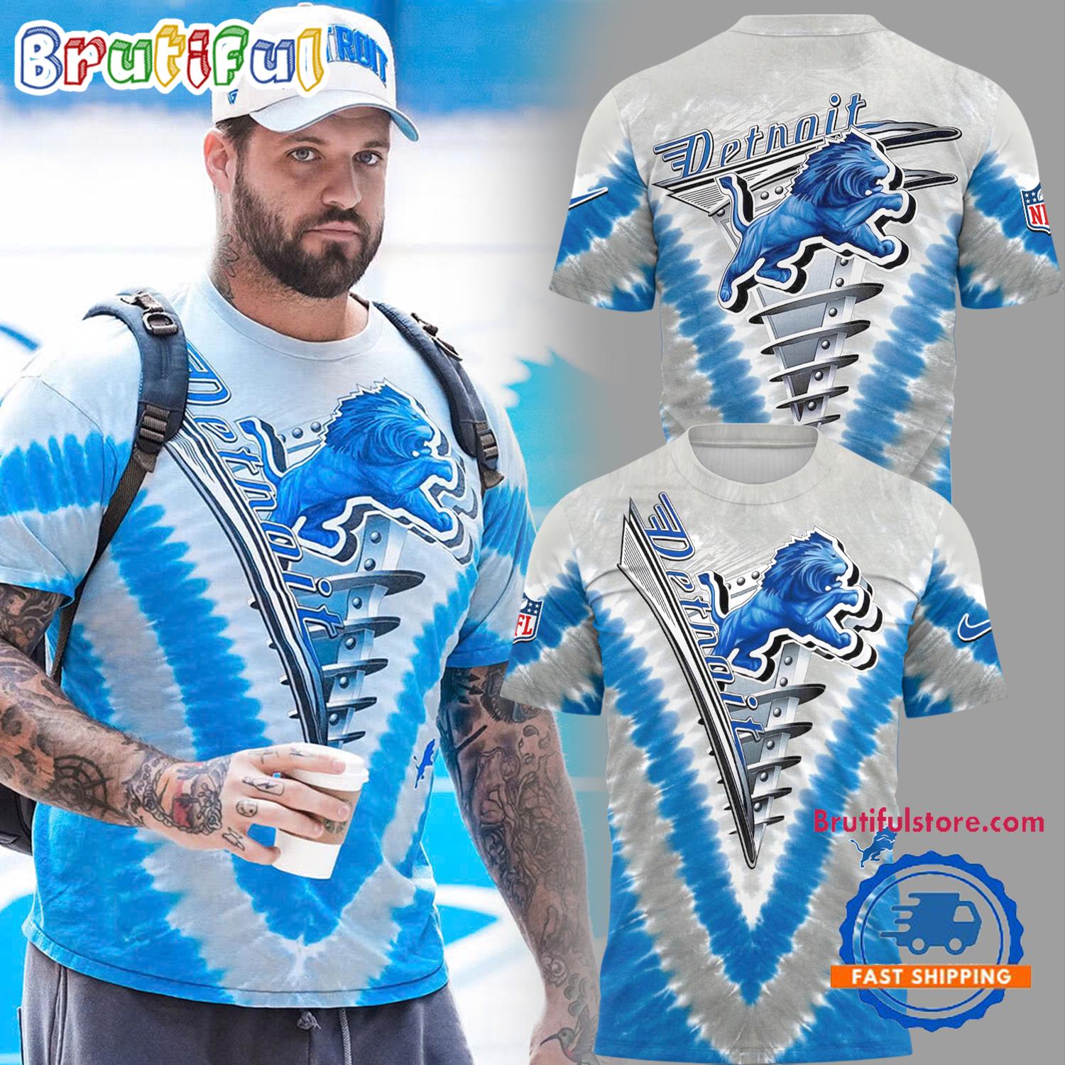Detroit Lions Taylor Decker Vintage 90s Blue Tie Dye T Shirt
