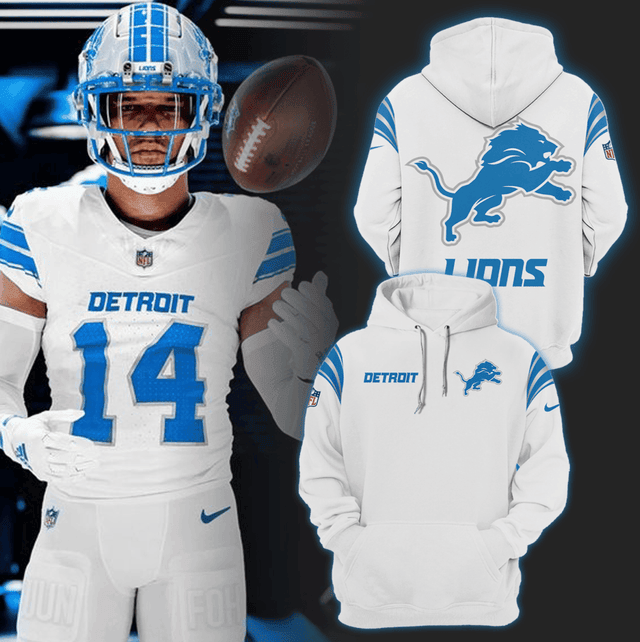 Detroit Lions White NFL 3D Hoodie