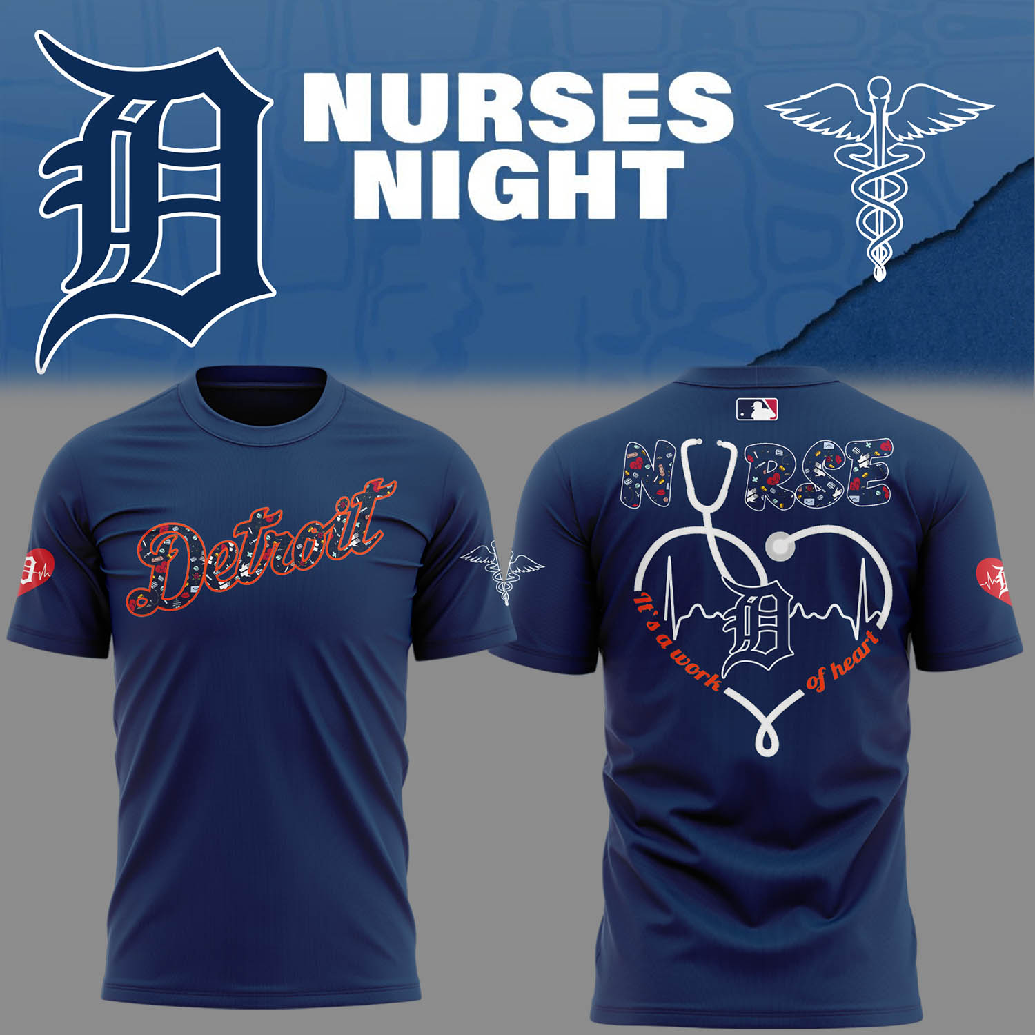 Detroit Tigers Baseball Nurses Night Navy T-Shirt Gift Ideas For Baseball Players