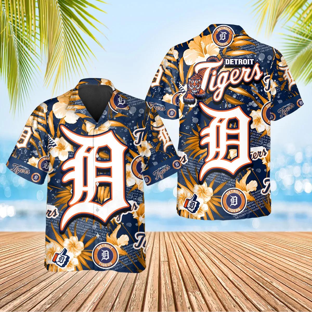 Detroit Tigers Iconic LogoAnd Hibiscus Aloha Hawaiian Shirt for Men And Women Gift For Sport Music Fans