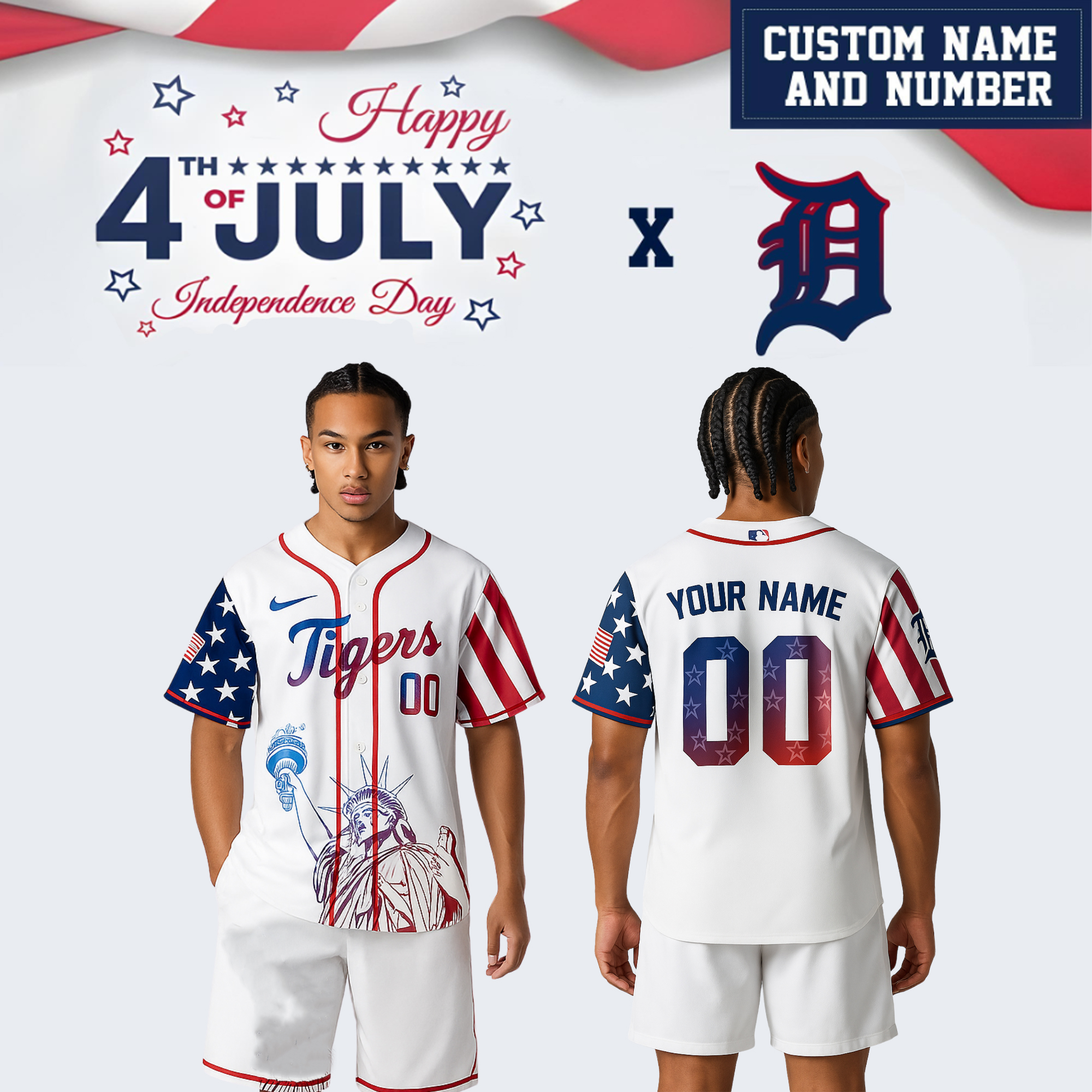 Detroit Tigers MLB x 4th Of July Day Personalized Baseball Jersey For Fans