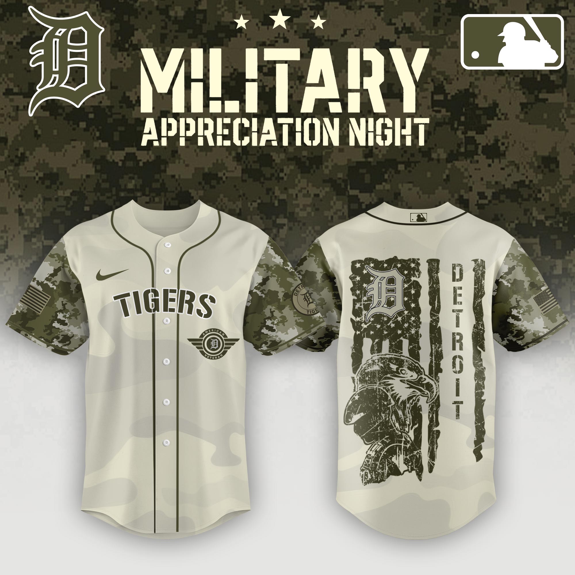 Detroit Tigers MLB x Armed Forces Day Night Jersey Personalized Baseball Jersey For Fan