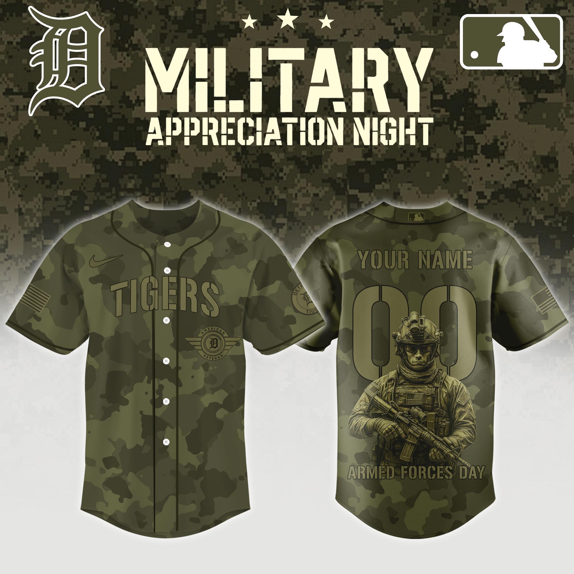 Detroit Tigers MLB x Armed Forces Day Night Jersey Personalized Baseball Jersey For Fan