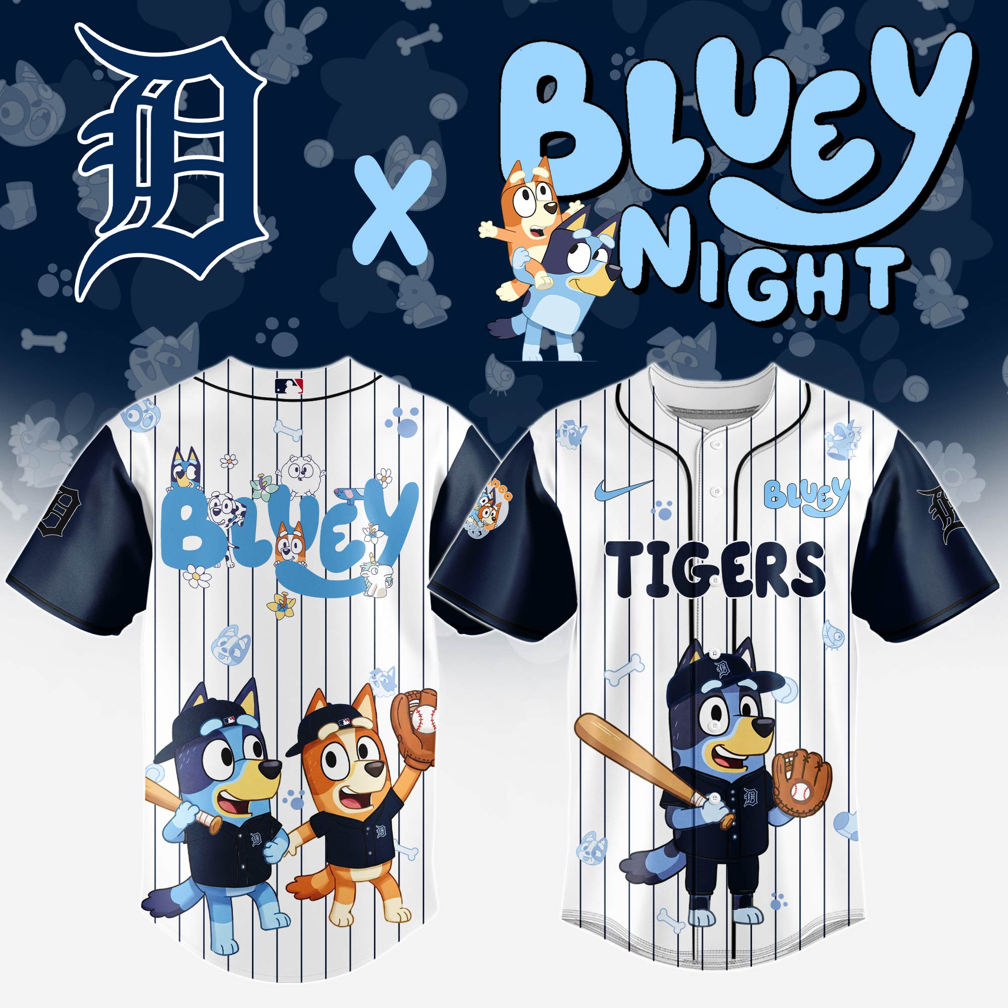 Detroit Tigers MLB x Bluey And Bingo Personalized Baseball Jersey For Fans
