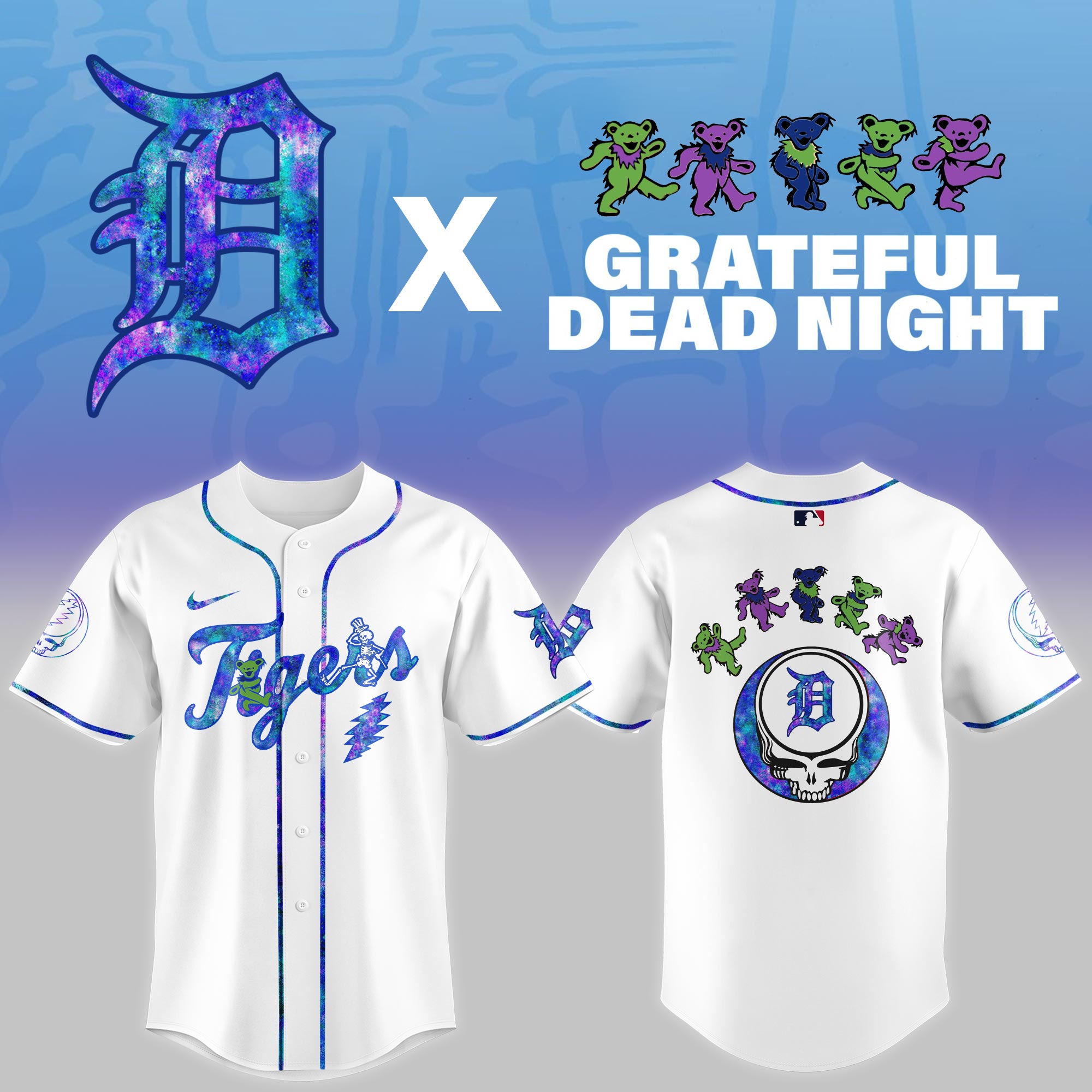 Detroit Tigers MLB x Grateful Dead Night Personalized Baseball Jersey For Fans