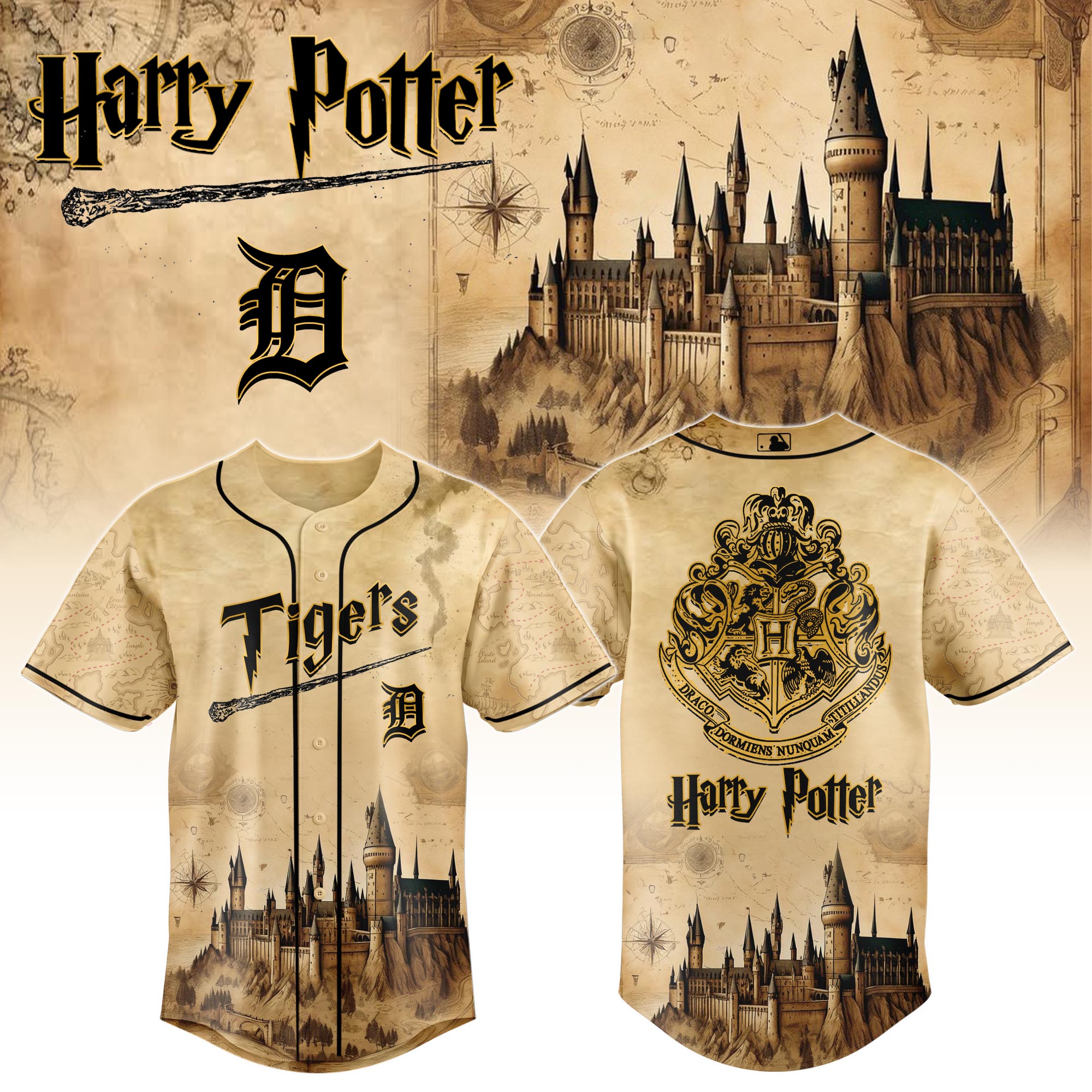 Detroit Tigers MLB x Harry Potter Hogwarts Personalized Baseball Jersey For Fan