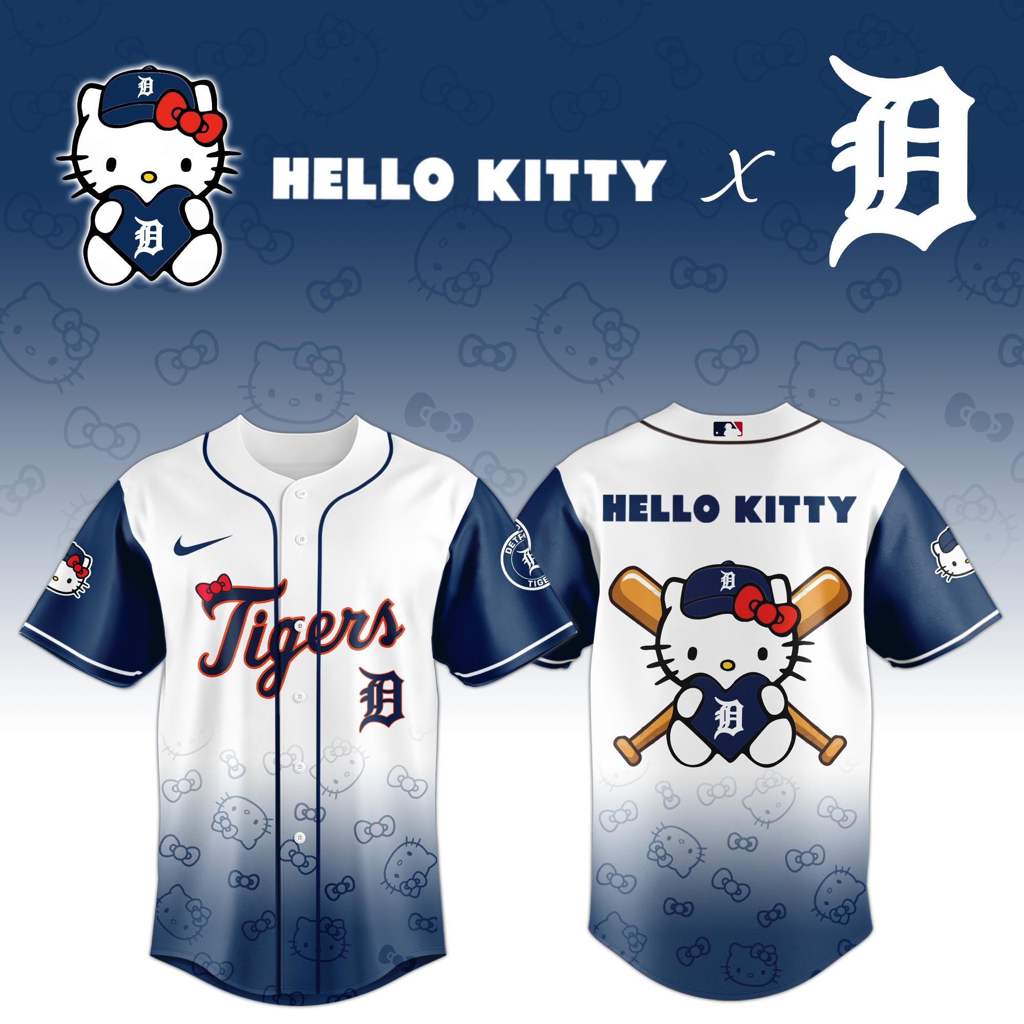 Detroit Tigers MLB x Hello Kitty Night Baseball Jersey Personalized Baseball Jersey For Fan