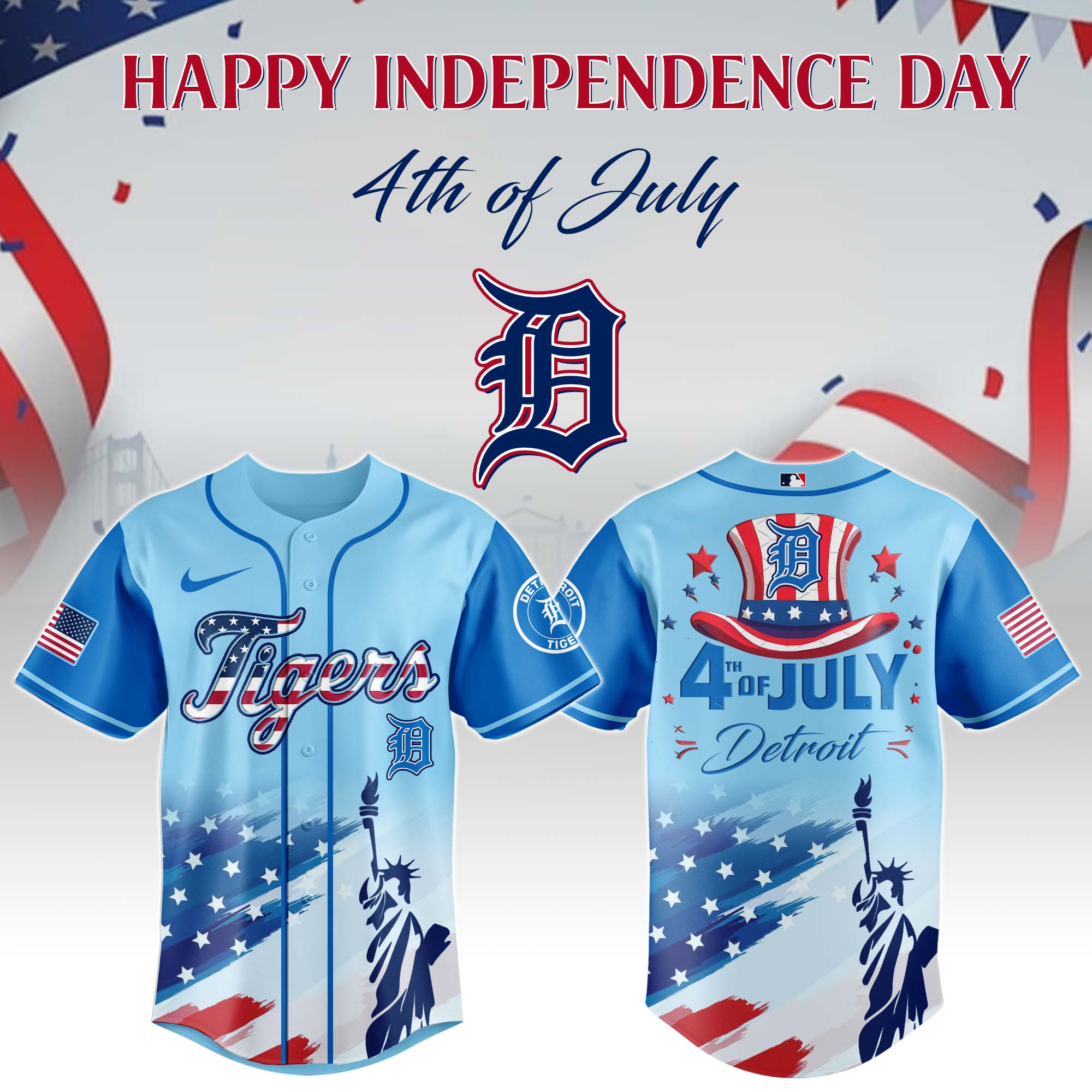 Detroit Tigers MLB X Independence Day Personalized Baseball Jersey For Fans
