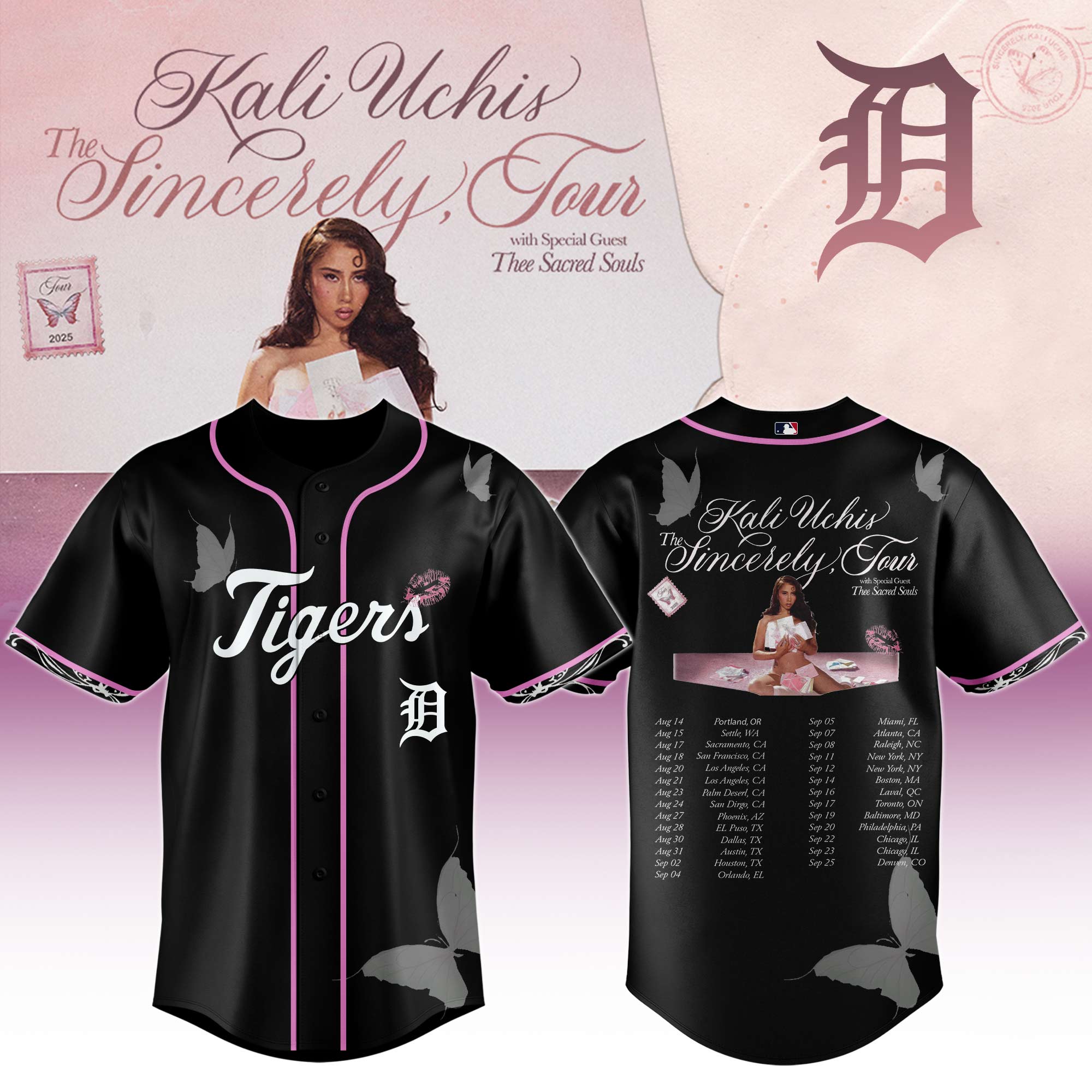 Detroit Tigers MLB x Kali Uchis The Sincerely Tour Personalized Baseball Jersey For Fans