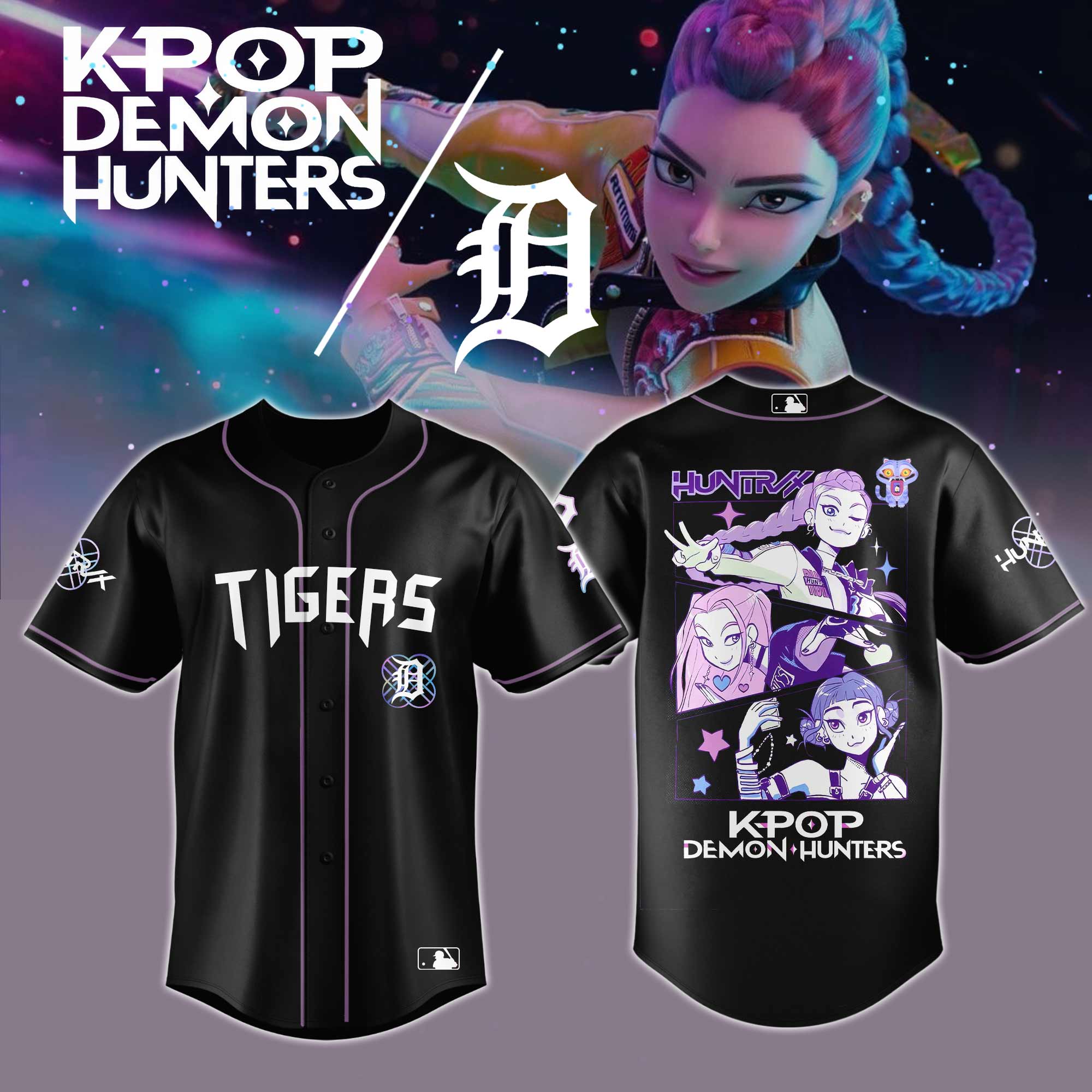 Detroit Tigers MLB x KPop Demon Hunters Personalized Baseball Jersey For Fans