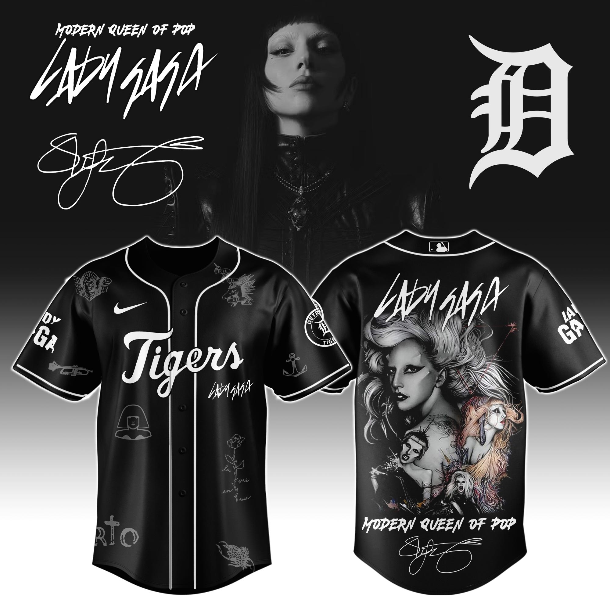 Detroit Tigers MLB x Lady Gaga The Mayhem Ball Tour Personalized Baseball Jersey For Fans