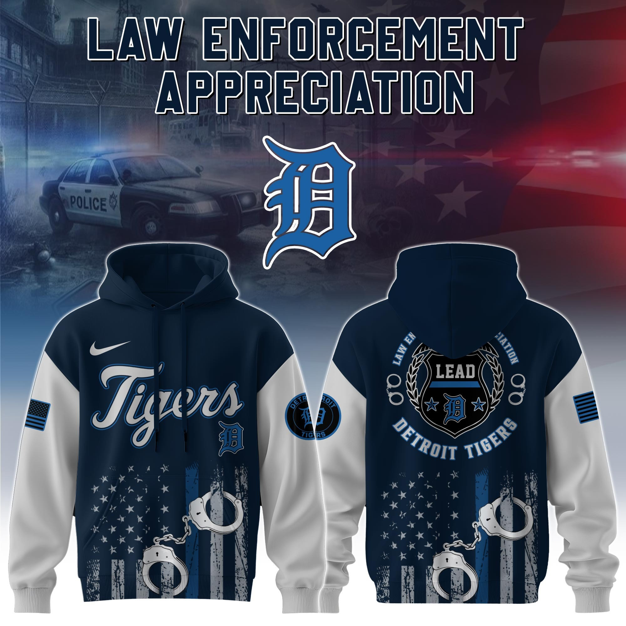 Detroit Tigers MLB x Law Enforcement Appreciation Day Hoodie Baseball Lover Gift Ideas