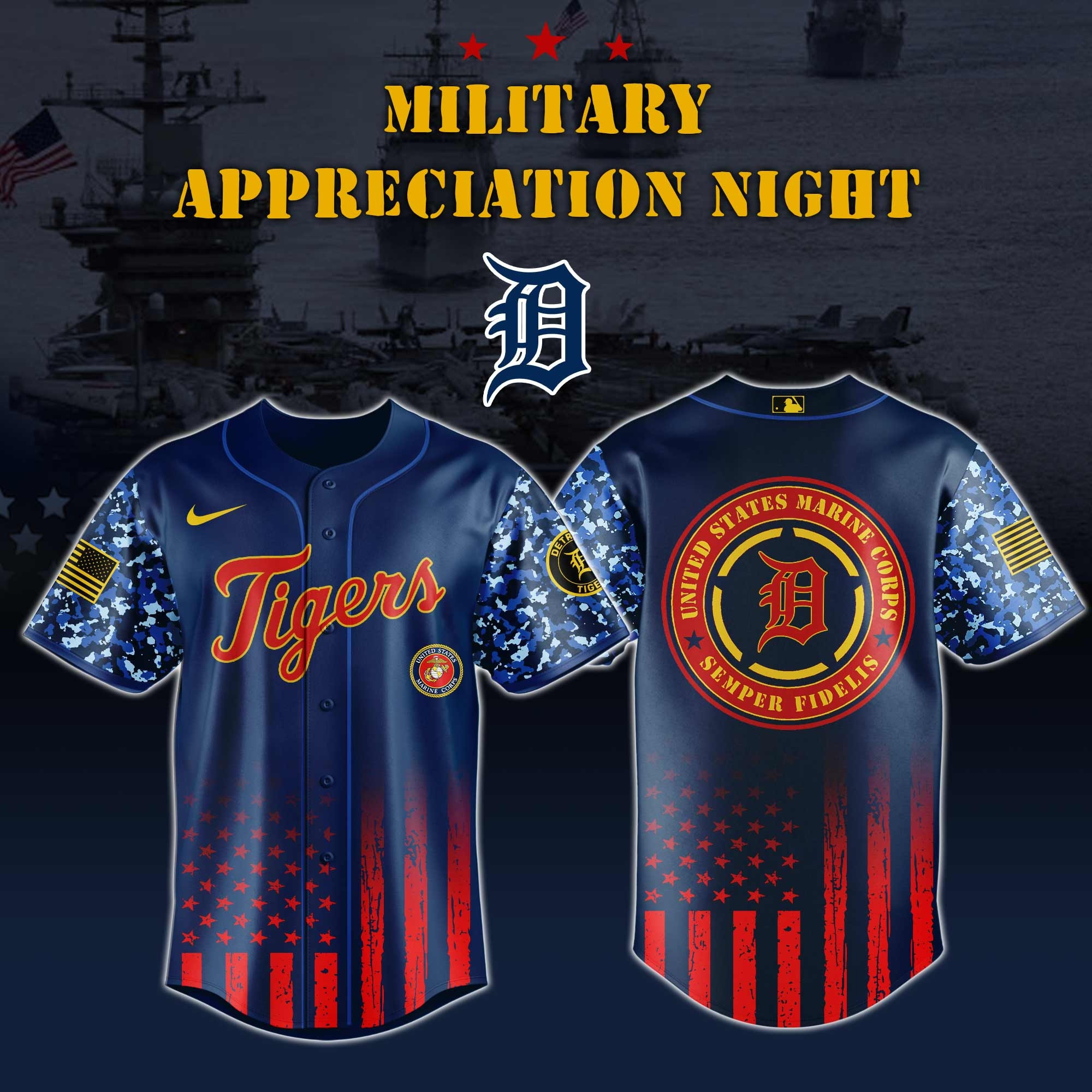 Detroit Tigers MLB x Marine Corps Military Appreciation Night Jersey s 2025 Detroit Tigers Merch