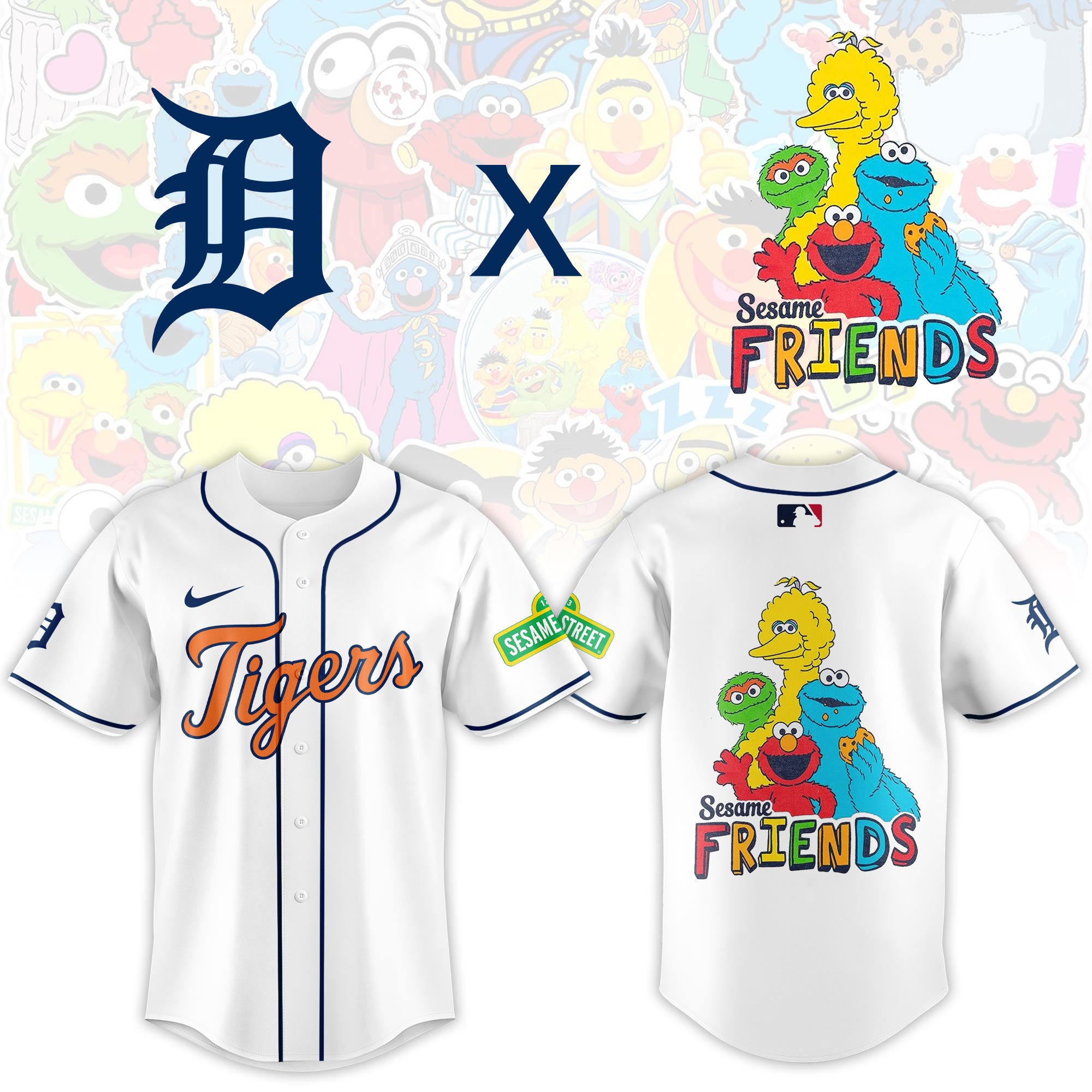 Detroit Tigers MLB x Sesame Street Night Personalized Baseball Jersey For Fans
