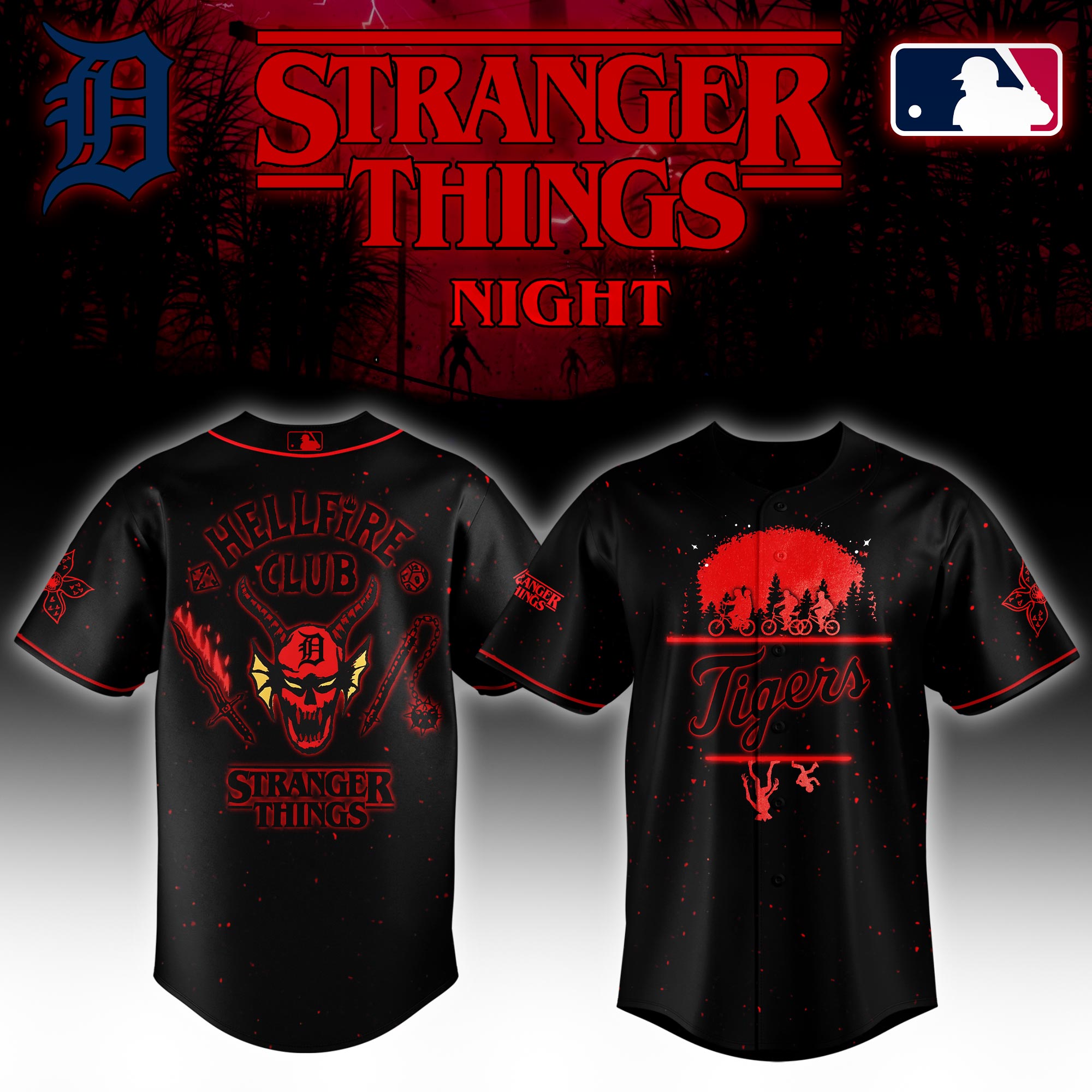 Detroit Tigers MLB x Stranger Things Night Personalized Baseball Jersey For Fans
