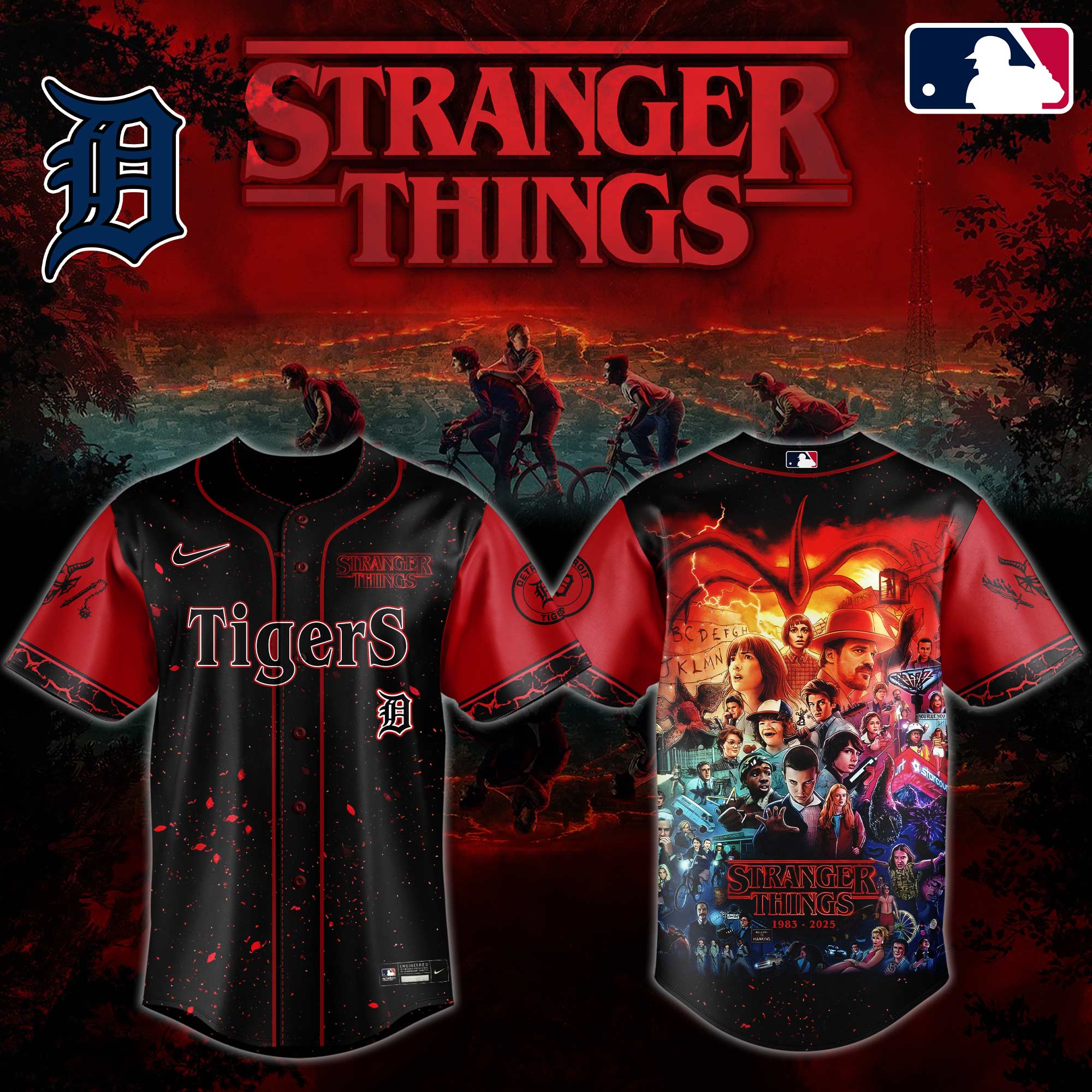 Detroit Tigers MLB x Stranger Things Personalized Baseball Jersey For Fans