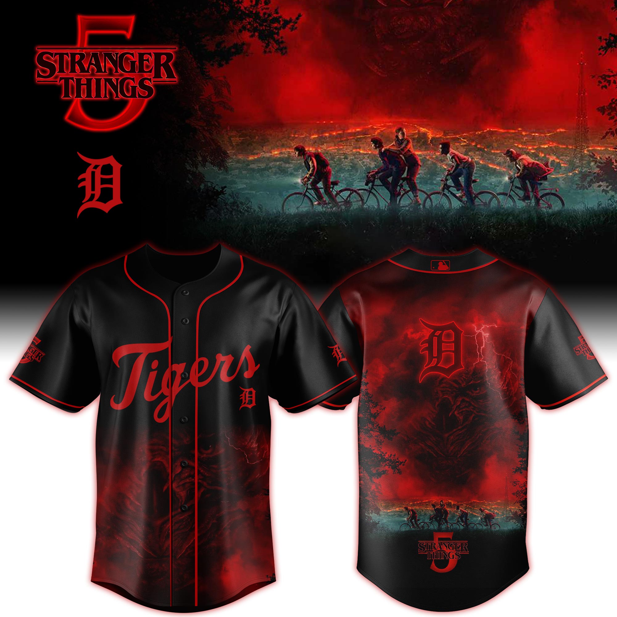 Detroit Tigers MLB x Stranger Things Personalized Baseball Jersey For Fans